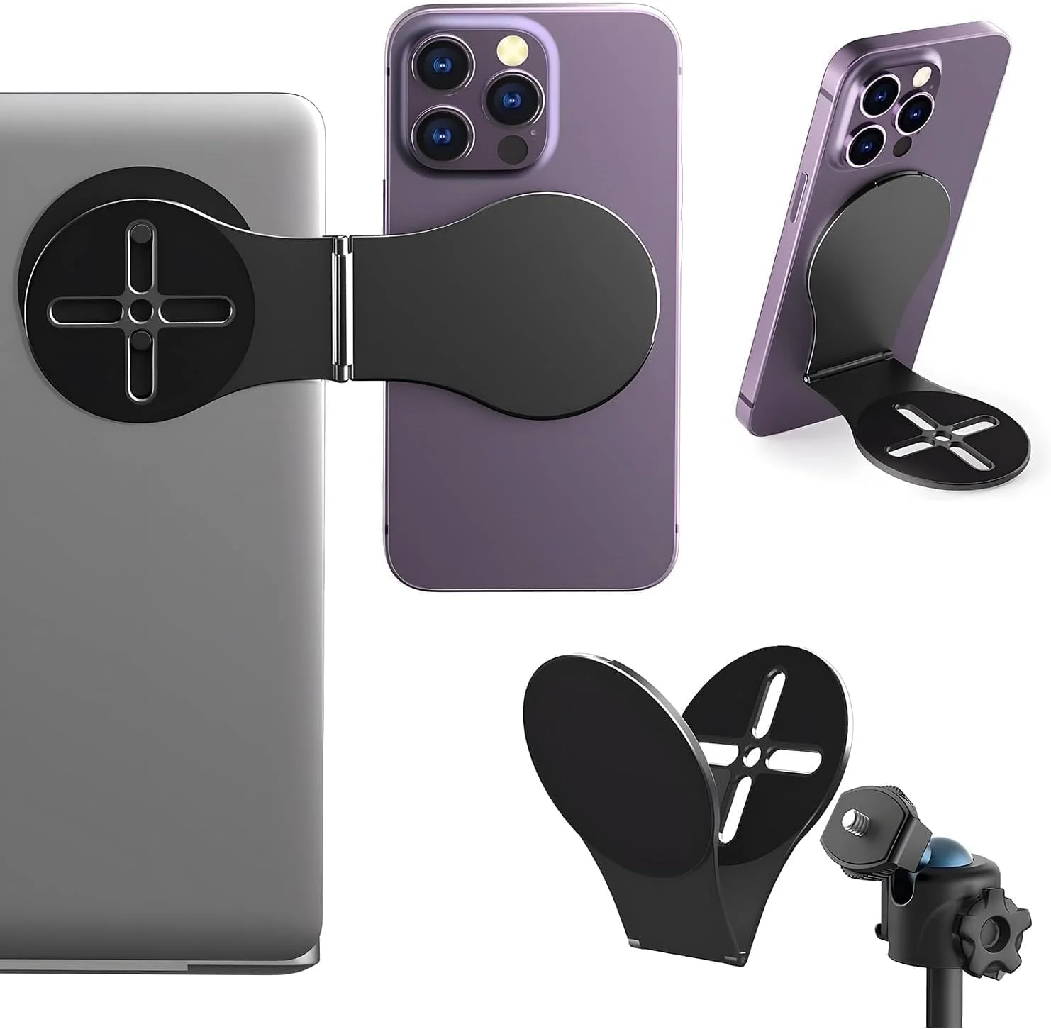 نگهدارنده مغناطیسی گوشی برای لپ تاپ، طراحی تاشو و فوق العاده نازک با گیره مغناطیسی قوی، پایه نگهدارنده گوشی جهانی سازگار با همه تلفن های هوشمند، ایده آل برای استفاده در دفتر، خانه و مسافرت