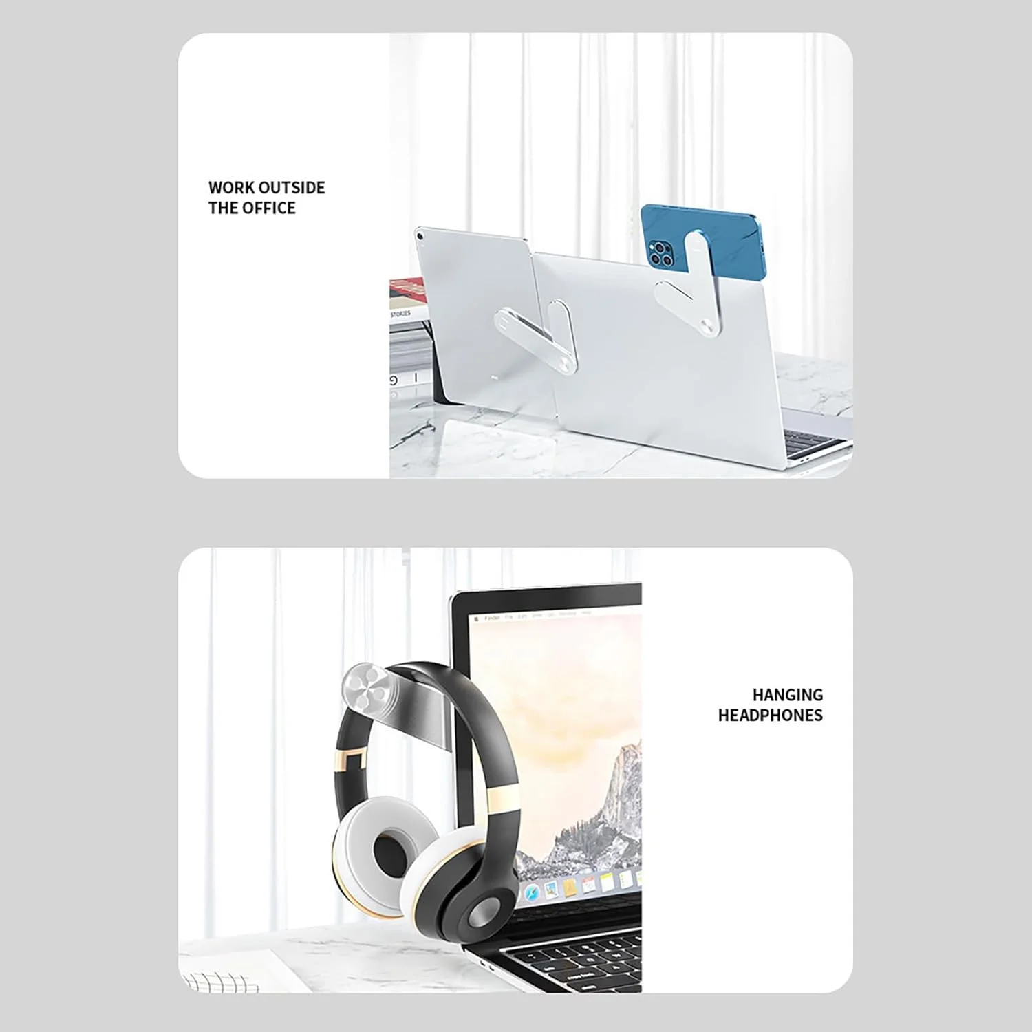 نگهدارنده تلفن همراه لپ تاپ، نگهدارنده مغناطیسی قابل حمل صفحه نمایش لپ تاپ آلیاژ آلومینیوم، پایه جانبی قابل تنظیم تلفن برای استفاده در خانه و محل کار (نقره ای)