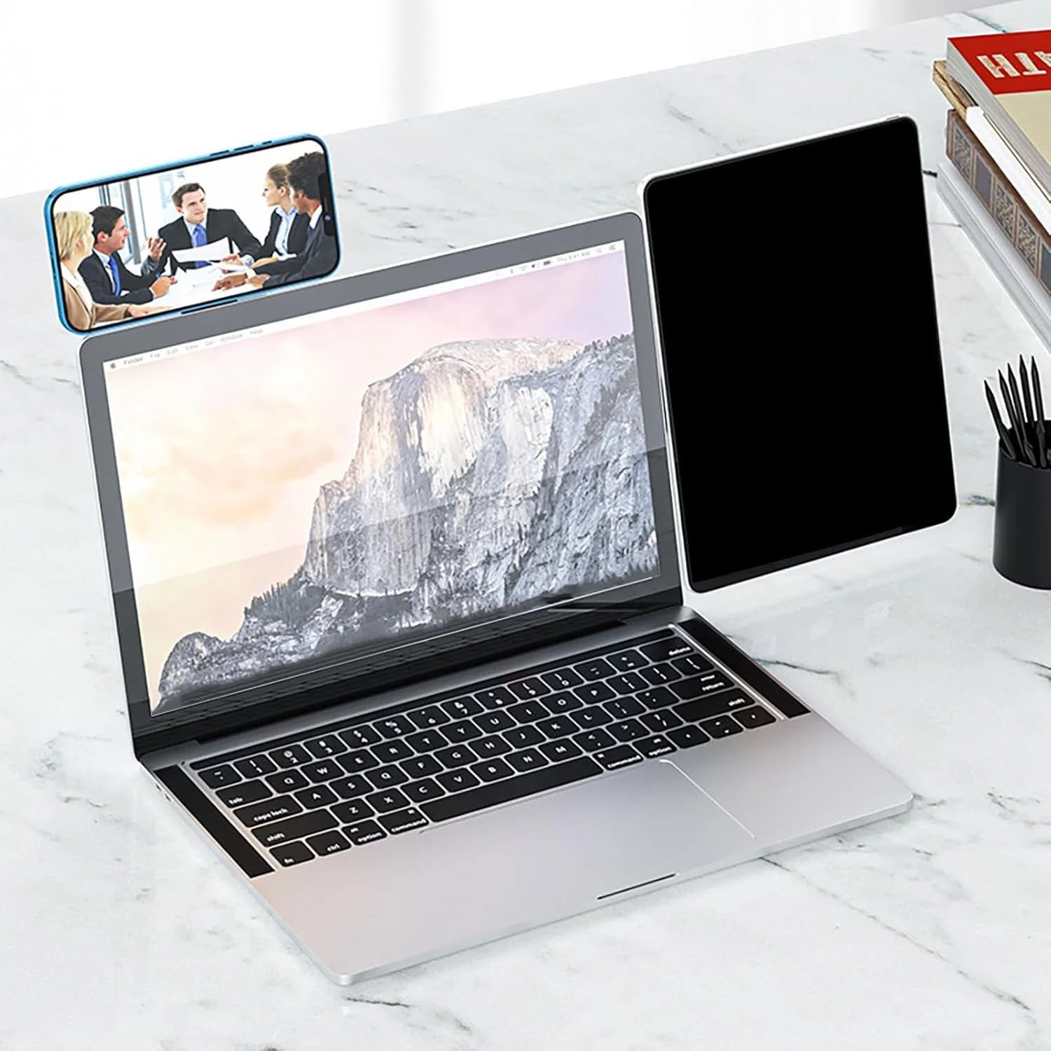 نگهدارنده تلفن همراه لپ تاپ، نگهدارنده مغناطیسی قابل حمل صفحه نمایش لپ تاپ آلیاژ آلومینیوم، پایه جانبی قابل تنظیم تلفن برای استفاده در خانه و محل کار (نقره ای)