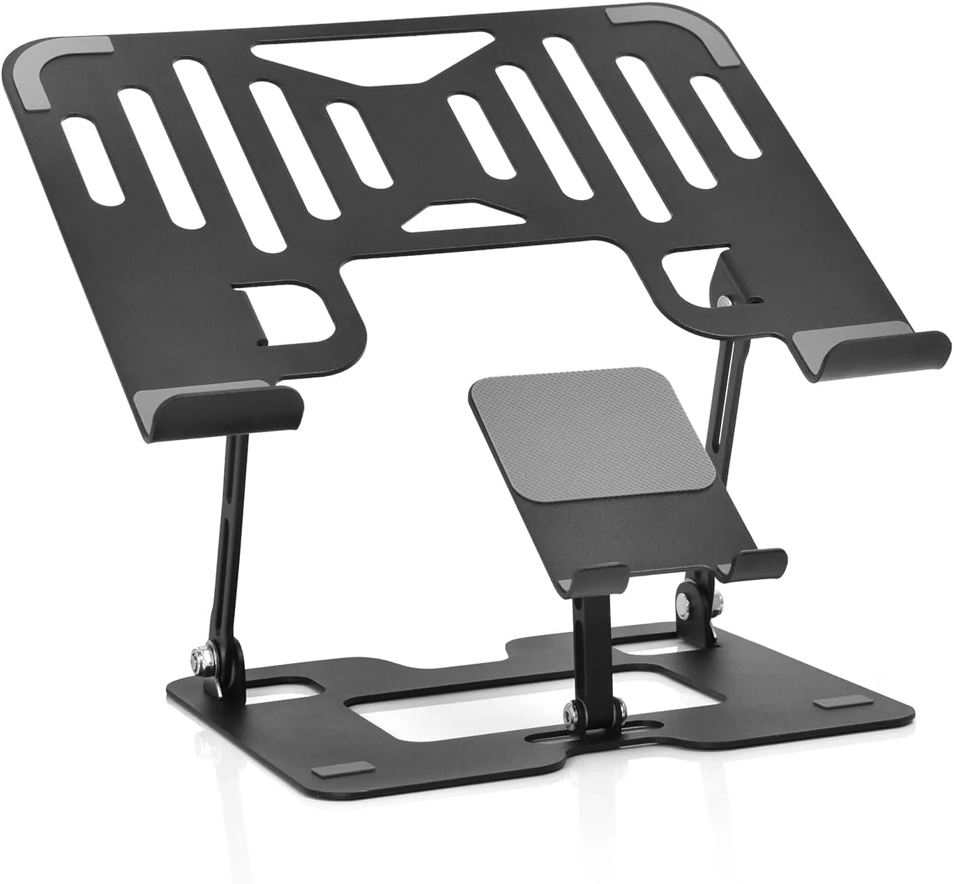 پایه نگهدارنده 2 در 1 قابل تنظیم لپ تاپ و تلفن همراه، پایه رومیزی تاشو آلومینیومی و فولاد کربنی قابل حمل، هولدر خنک کننده ارگونومیک لپ تاپ برای نوت بوک های 10 تا 17.3 اینچی، ایده آل برای دفتر کار خانگی، مطالعه، مسافرت