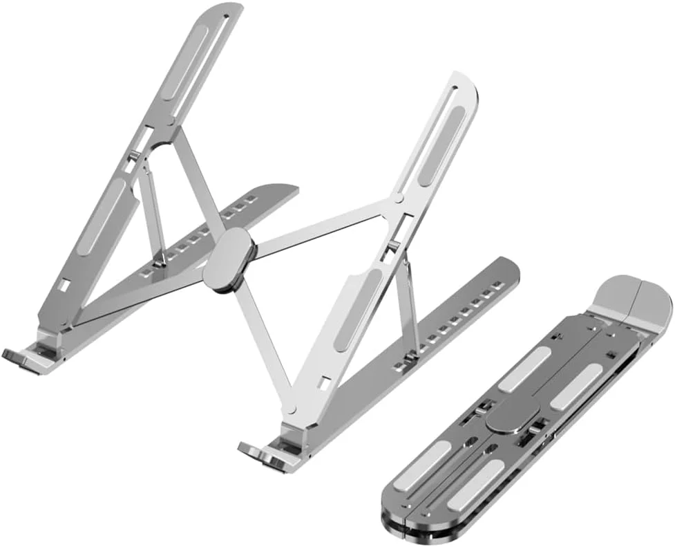 پایه لپ‌تاپ قابل تنظیم، پایه تاشو آلومینیومی قابل حمل برای میز، نگهدارنده خنک‌کننده با تهویه برای لپ‌تاپ‌های مک‌بوک پرو/ایر، دل، اچ‌پی، لنوو، سونی، لپ‌تاپ‌ها، تبلت‌ها (نقره‌ای)