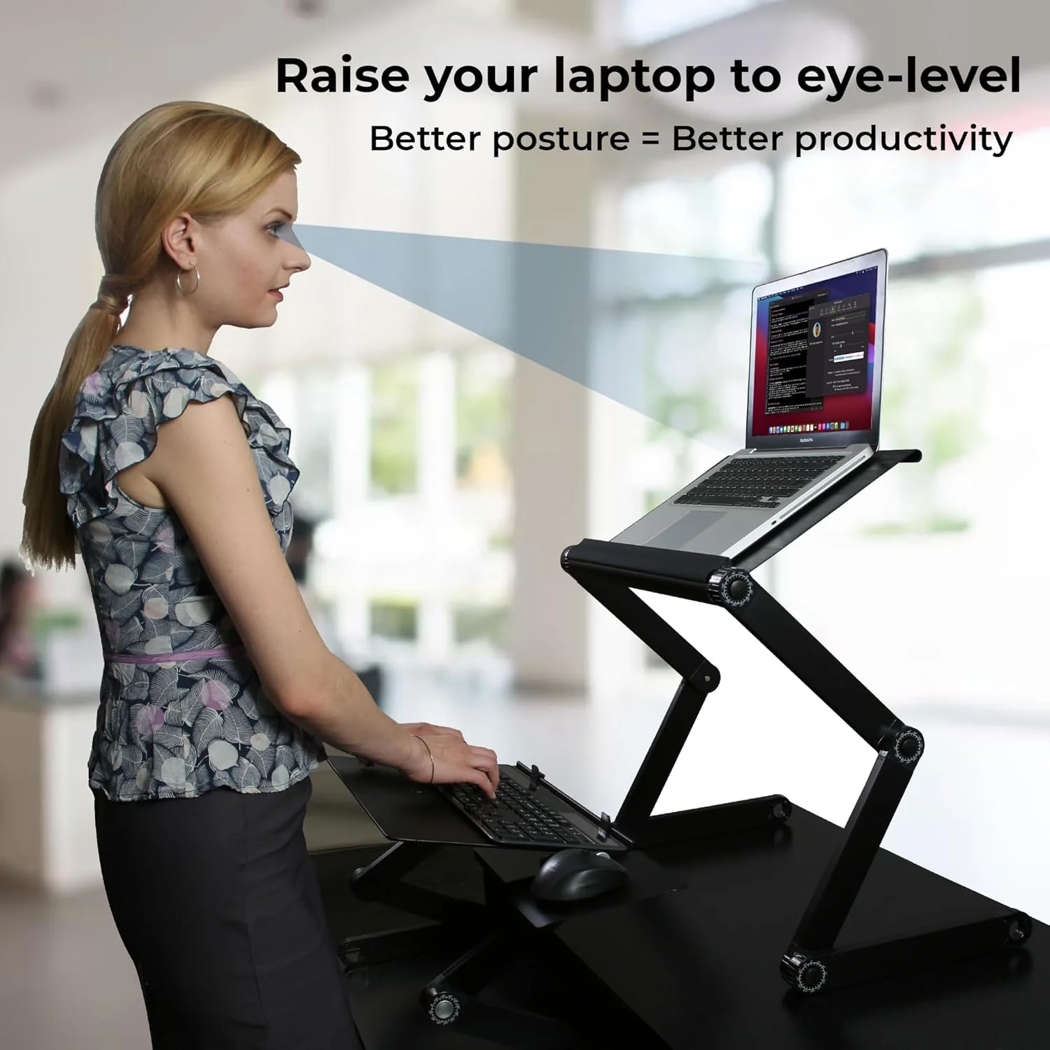 تبدیل کننده میز ایستاده قابل تنظیم WorkEZ برای لپ تاپ، پایه رومیزی برای کامپیوتر لپ تاپ نشسته یا ایستاده با سینی صفحه کلید، تبدیل کننده میز ایستاده شیب منفی ارگونومیک، مشکی تبدیل کننده میز ایستاده قابل تنظیم WorkEZ برای لپ تاپ، پایه رومیزی برای کامپیوتر لپ تاپ نشسته یا ایستاده با سینی صفحه کلید، تبدیل کننده میز ایستاده شیب منفی ارگونومیک، مشکی