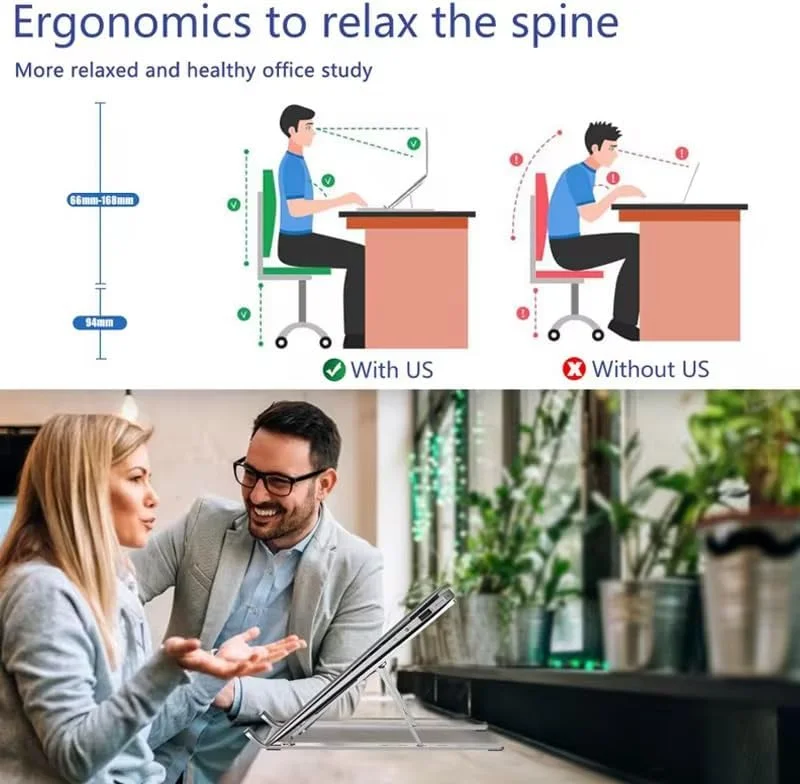 پایه لپ‌تاپ قابل تنظیم، پایه تاشو آلومینیومی قابل حمل برای میز، نگهدارنده خنک‌کننده با تهویه برای لپ‌تاپ‌های مک‌بوک پرو/ایر، دل، اچ‌پی، لنوو، سونی، لپ‌تاپ‌ها، تبلت‌ها (نقره‌ای)