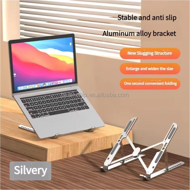 پایه لپ‌تاپ قابل تنظیم، پایه تاشو آلومینیومی قابل حمل برای میز، نگهدارنده خنک‌کننده با تهویه برای لپ‌تاپ‌های مک‌بوک پرو/ایر، دل، اچ‌پی، لنوو، سونی، لپ‌تاپ‌ها، تبلت‌ها (نقره‌ای)