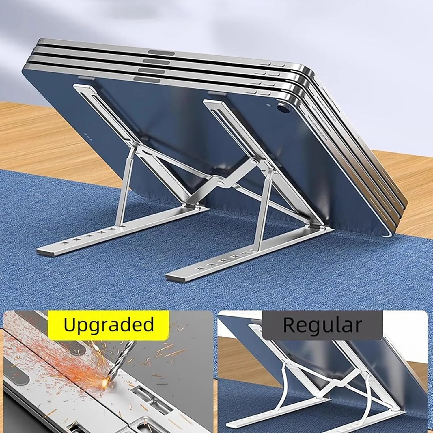 پایه لپ تاپ قابل تنظیم برای میز، پایه لپ تاپ قابل حمل، پایه لپ تاپ تاشو آلومینیومی، سازگار با تمام لپ تاپ ها و نوت بوک ها تا 17 اینچ - مشکی