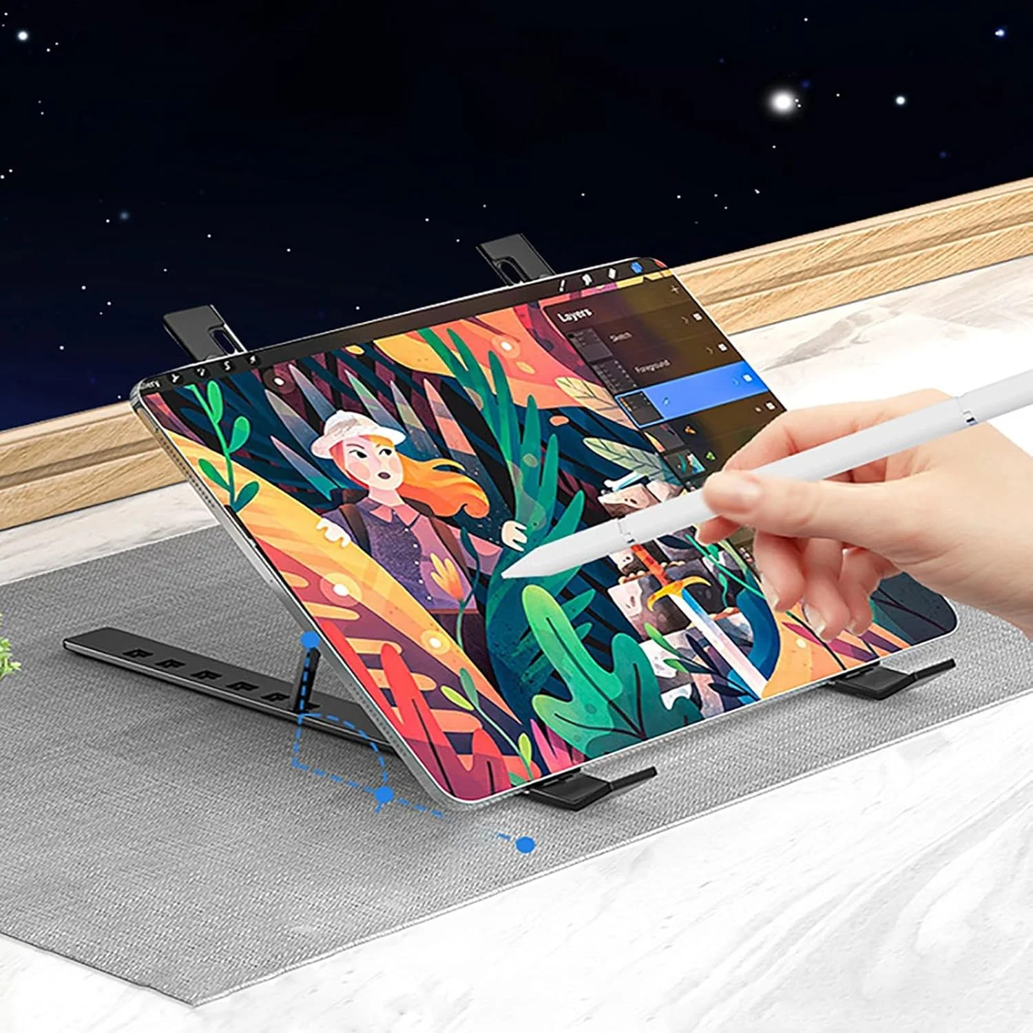 پایه لپ تاپ قابل تنظیم برای میز، پایه لپ تاپ قابل حمل، پایه لپ تاپ تاشو آلومینیومی، سازگار با تمام لپ تاپ ها و نوت بوک ها تا 17 اینچ - مشکی