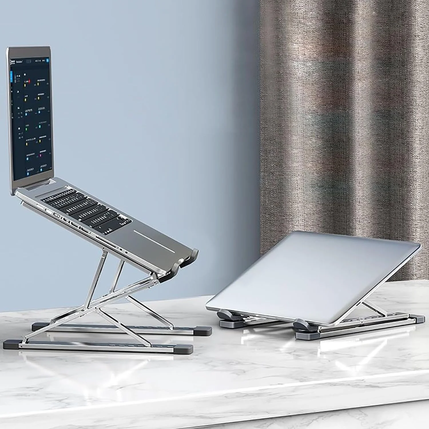 پایه لپ تاپ قابل تنظیم برای میز، پایه لپ تاپ قابل حمل، پایه لپ تاپ تاشو آلومینیومی، سازگار با تمام لپ تاپ ها و نوت بوک ها تا 17 اینچ - مشکی