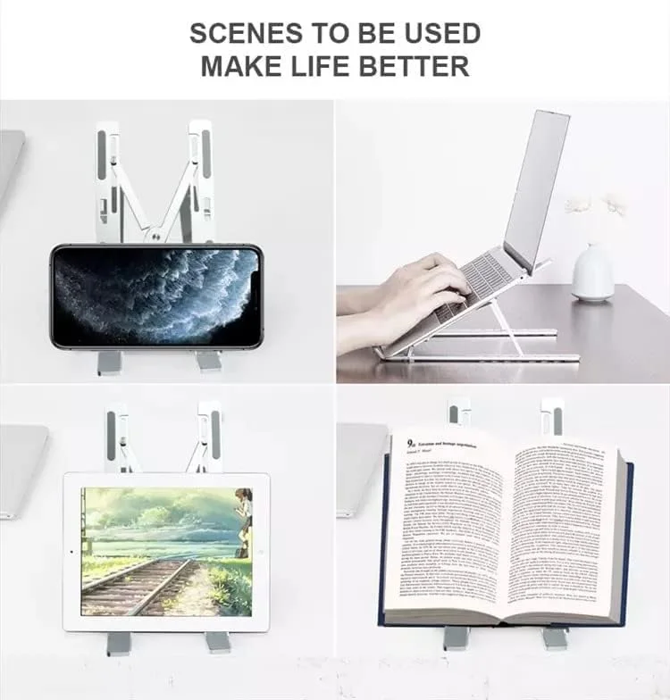 پایه لپ تاپ قابل تنظیم، پایه لپ تاپ آلومینیومی قابل حمل برای میز، پایه خنک کننده تاشو و تهویه دار برای اپل مک بوک پرو/ایر، اچ پی، سونی، دل، پایه نوت بوک و غیره.