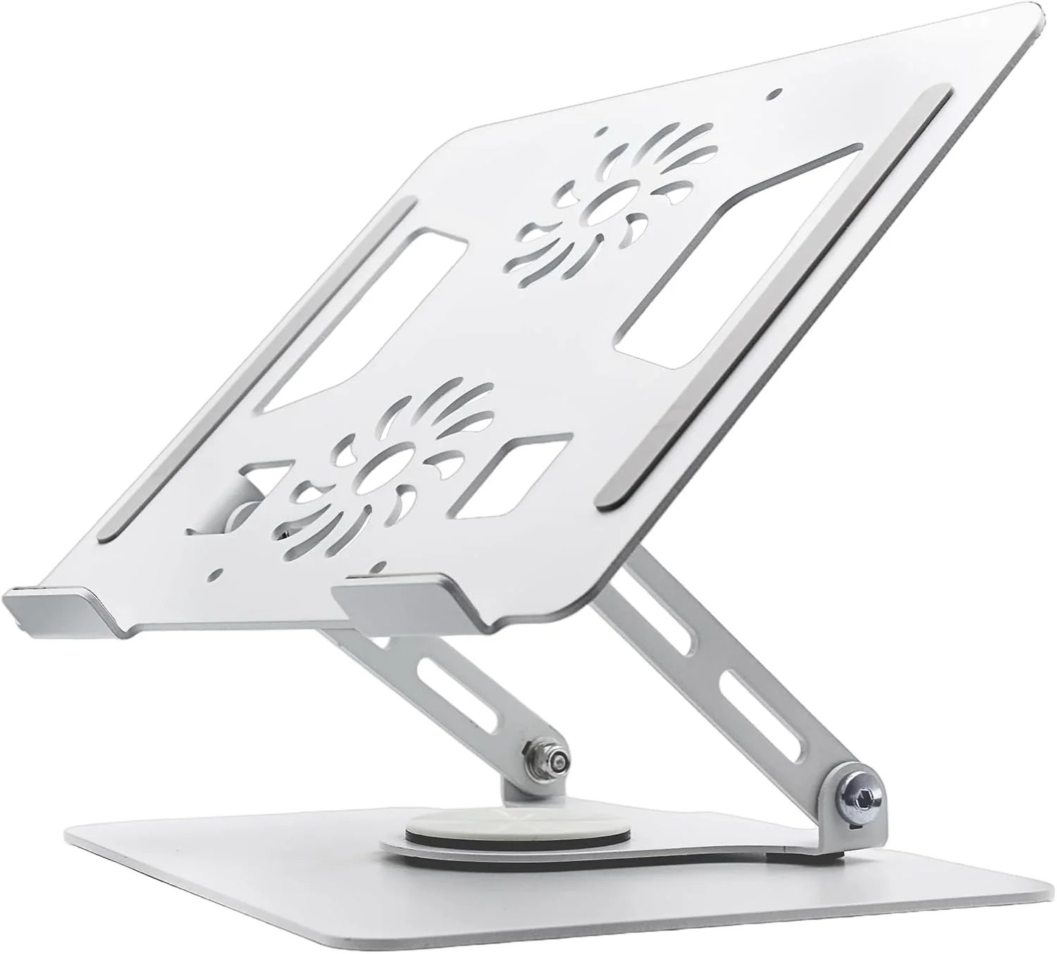 پایه لپ‌تاپ فلزی قابل تنظیم و پایدار، پایه تاشو لپ‌تاپ با پایه چرخان 360 درجه، بالابر ارگونومیک کامپیوتر، طراحی توخالی برای دفع گرما، پشتیبانی از نوت‌بوک‌های 10-17.3 اینچی (سفید توخالی)