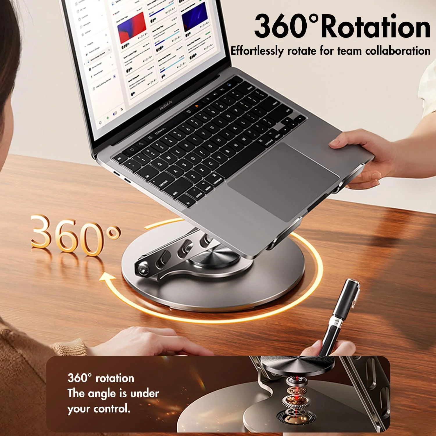 پایه لپ تاپ قابل تنظیم با پایه چرخان 360 درجه، پشتیبانی دو میله ای، نگهدارنده تاشو آلومینیومی نوت بوک، پایه کامپیوتر ارگونومیک برای مک بوک ایر پرو، دل XPS، تبلت ها (10-17 اینچ)