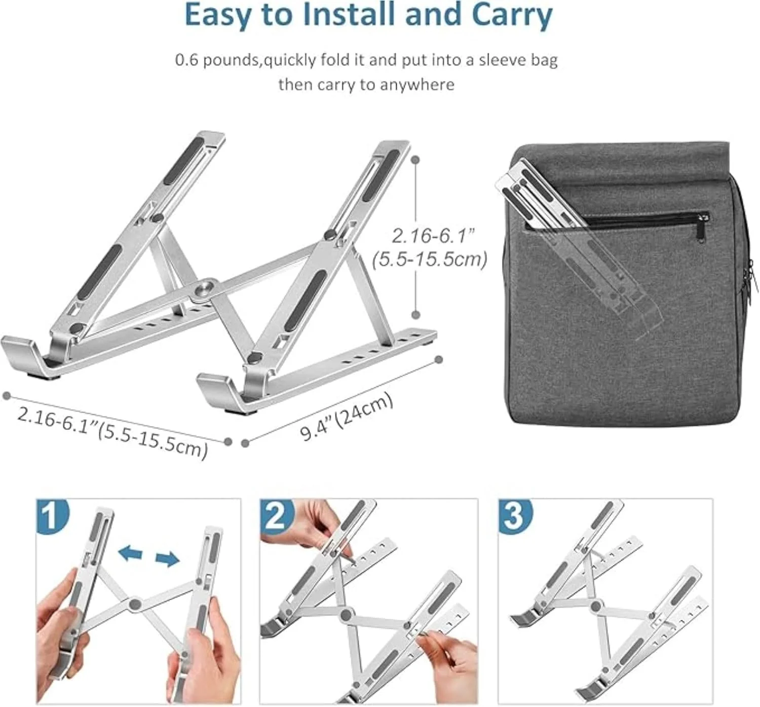 پایه لپ تاپ رومیزی قابل تنظیم - پایه لپ تاپ آلومینیومی تاشو نقره ای - سبک وزن، پایه لپ تاپ قابل حمل، نگهدارنده لپ تاپ بادوام، سازگار با مک بوک، دل، اچ پی و غیره - 27x5.5x2.5 سانتی متر پایه لپ تاپ رومیزی قابل تنظیم - پایه لپ تاپ آلومینیومی تاشو نقره ای - سبک وزن، پایه لپ تاپ قابل حمل، نگهدارنده لپ تاپ بادوام، سازگار با مک بوک، دل، اچ پی و غیره - 27x5.5x2.5 سانتی متر