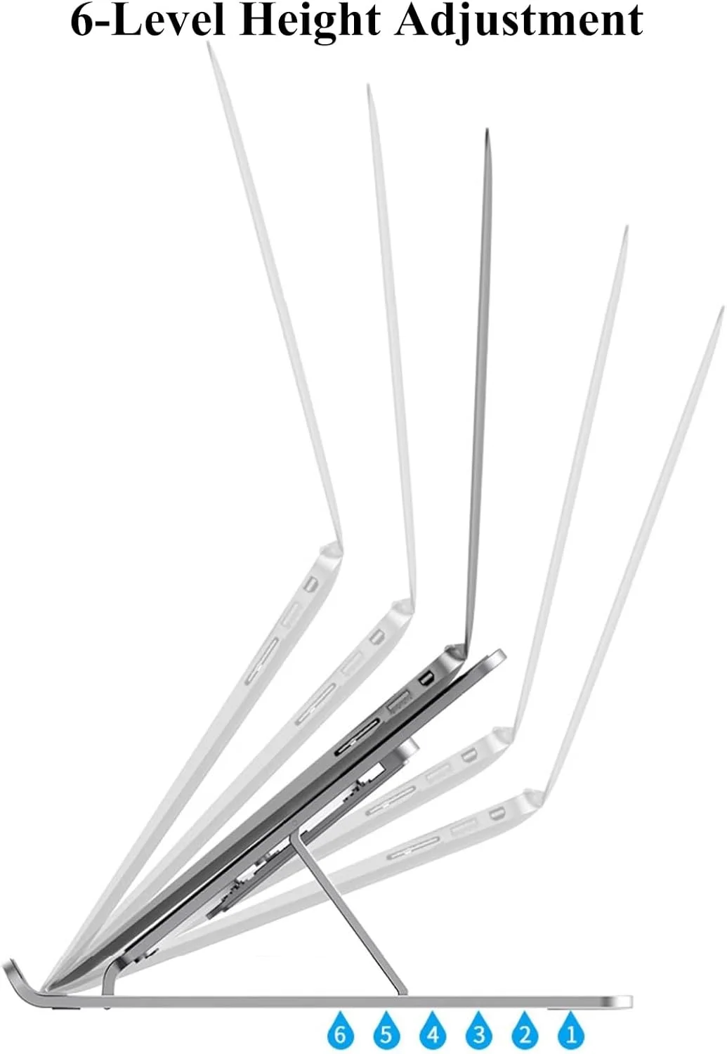 پایه لپ تاپ قابل تنظیم با 6 حالت ارتفاع - تاشو و دارای تهویه هوا، ساخته شده از ABS+سیلیکون، مناسب برای لپ تاپ، تبلت و نوت بوک (مشکی)