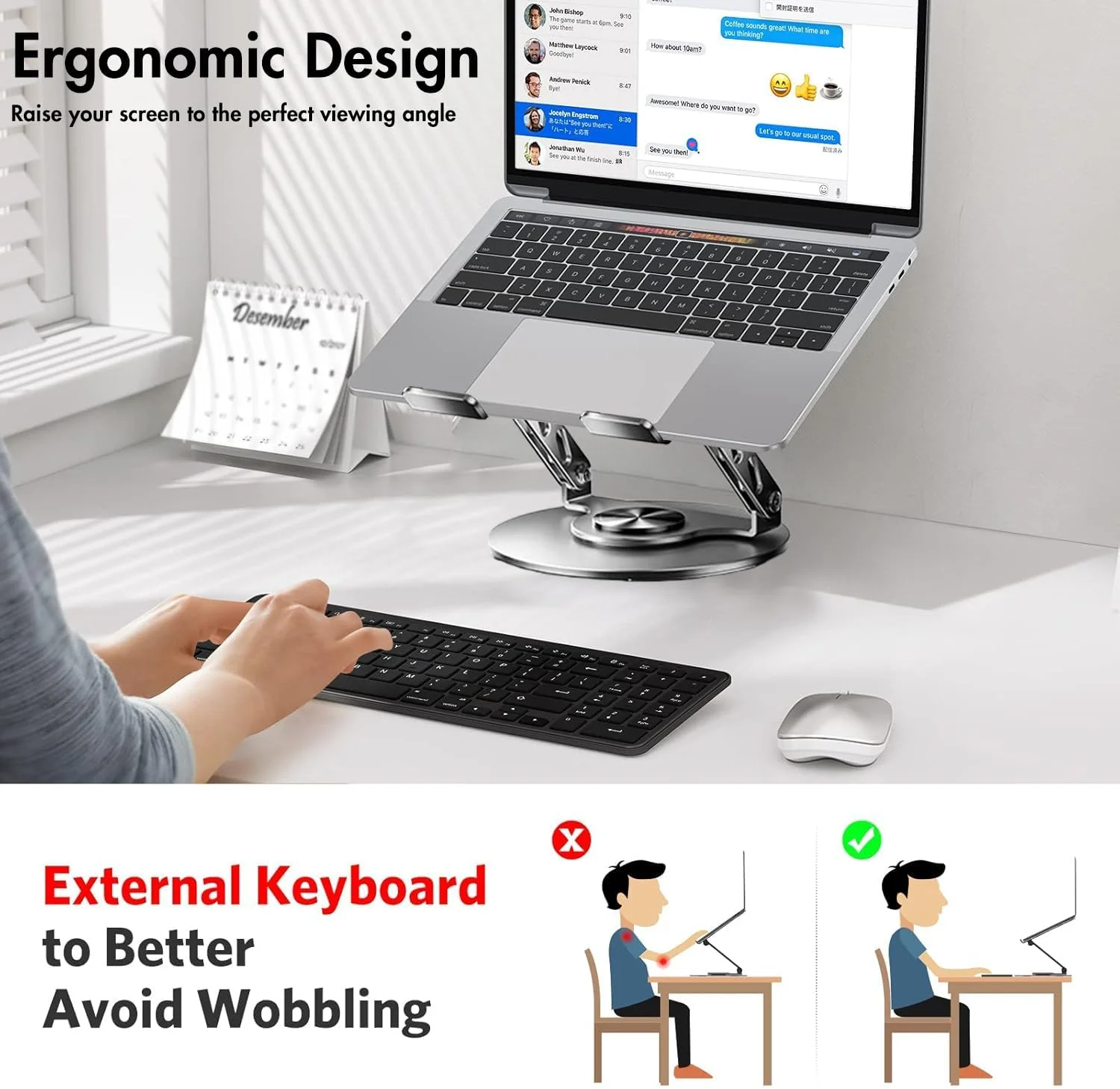 پایه لپ تاپ قابل تنظیم با پایه چرخان 360 درجه، پشتیبانی دو میله ای، نگهدارنده تاشو آلومینیومی نوت بوک، پایه کامپیوتر ارگونومیک برای مک بوک ایر پرو، دل XPS، تبلت ها (10-17 اینچ)