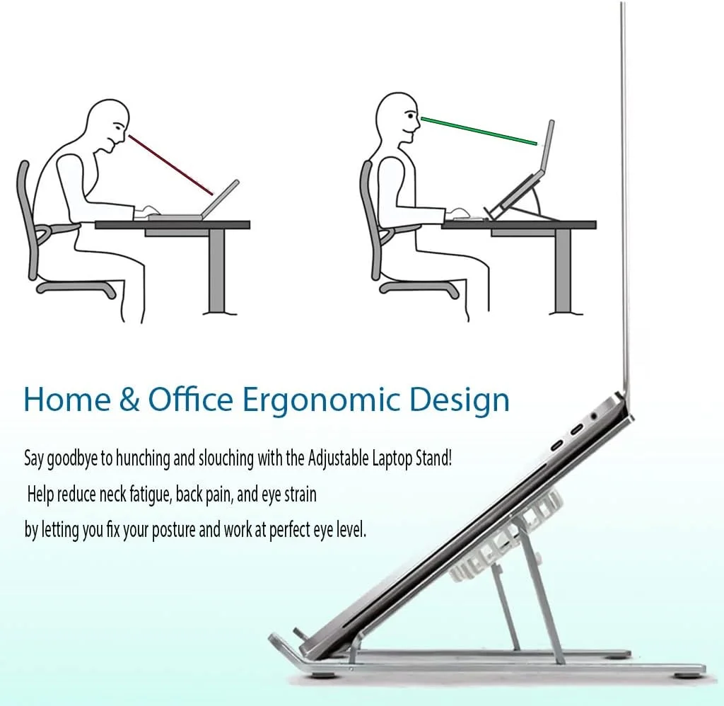 پایه لپ تاپ قابل تنظیم با فن خنک کننده، نگهدارنده لپ تاپ تاشو قابل حمل، پایه ارگونومیک چند زاویه ای لپ تاپ برای میز، سازگار با مک بوک پرو/ایر، دل، اچ پی، لنوو، سامسونگ، نوت بوک های 10-17 اینچی