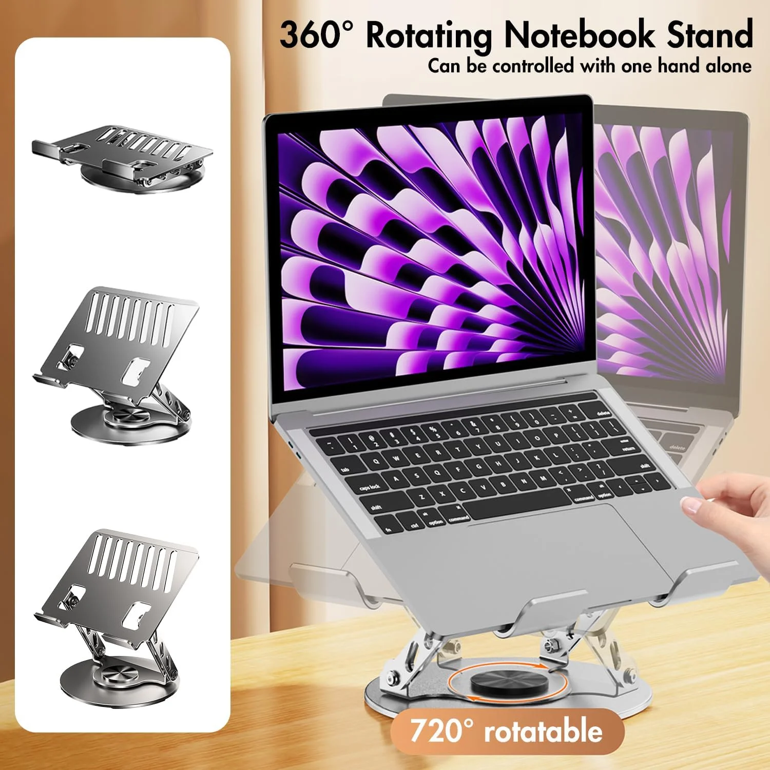 پایه لپ تاپ قابل تنظیم با پایه چرخان 360 درجه، پشتیبانی دو میله ای، نگهدارنده تاشو آلومینیومی نوت بوک، پایه کامپیوتر ارگونومیک برای مک بوک ایر پرو، دل XPS، تبلت ها (10-17 اینچ)
