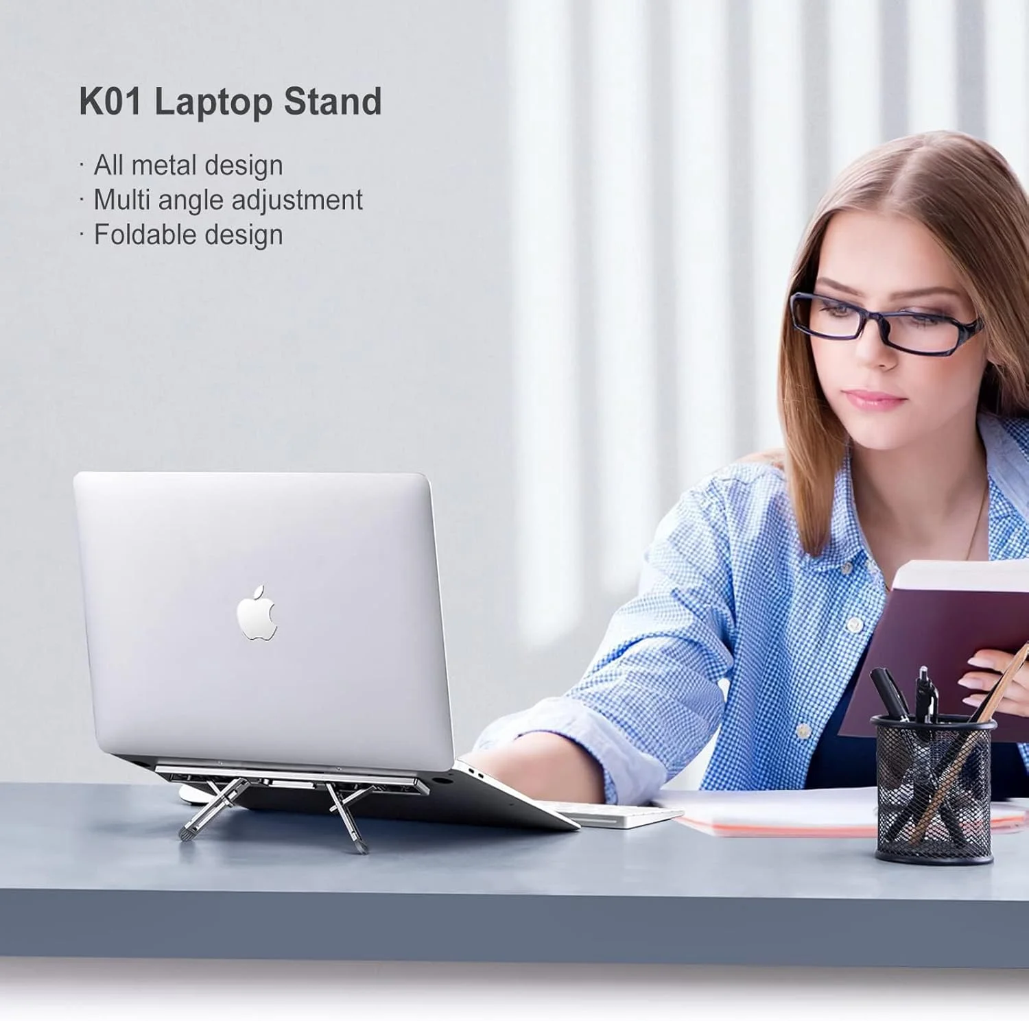 پایه تاشو و قابل تنظیم لپ تاپ با دریچه خنک کننده، پایه ارگونومیک کیبورد، نگهدارنده آلومینیومی قابل حمل لپ تاپ برای نوت بوک های 10-15.6 اینچی، ایده آل برای دفتر کار خانگی و گیمینگ