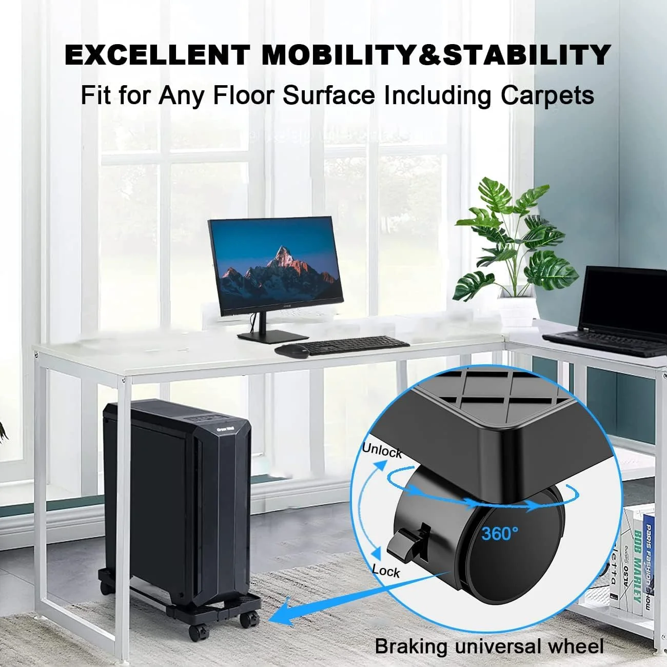 پایه قابل تنظیم کیس کامپیوتر: پایه سی پی یو متحرک با چرخ های غلتکی - نگهدارنده پایه کیس ارتقا یافته - پایه کیس رومیزی و پایه چرخ دار سی پی یو - پایه کیس کامپیوتر ممتاز برای فرش