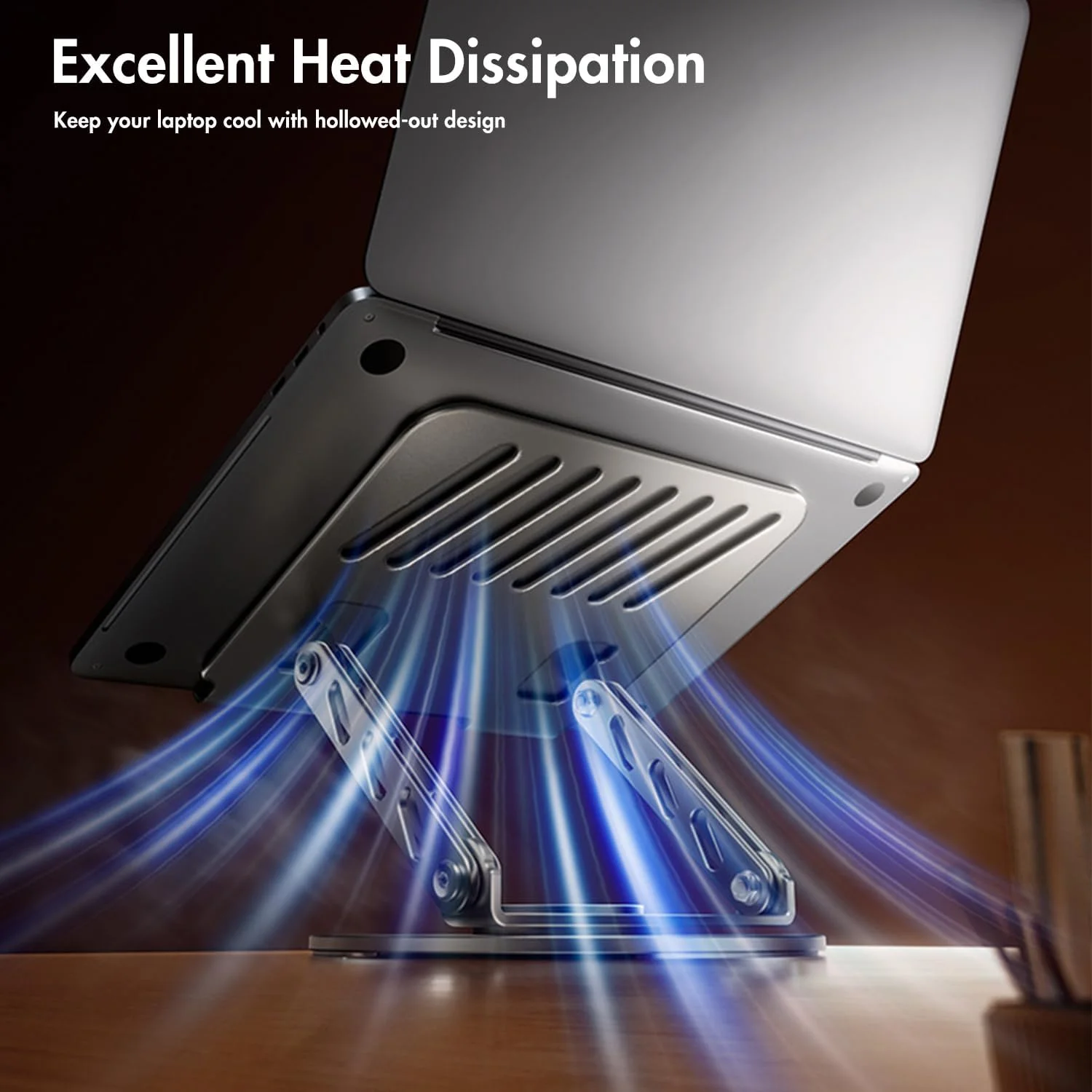 پایه لپ تاپ قابل تنظیم با پایه چرخان 360 درجه، پشتیبانی دو میله ای، نگهدارنده تاشو آلومینیومی نوت بوک، پایه کامپیوتر ارگونومیک برای مک بوک ایر پرو، دل XPS، تبلت ها (10-17 اینچ)