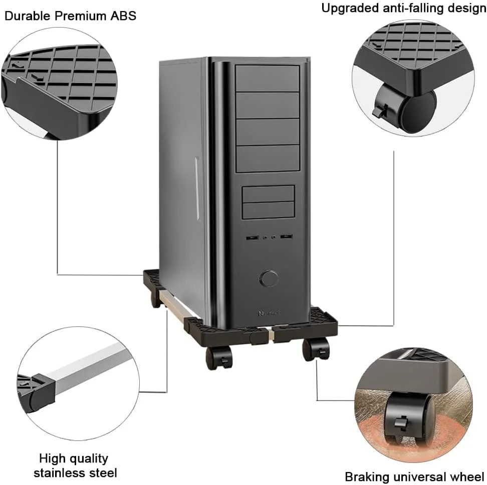 پایه قابل تنظیم کیس کامپیوتر: پایه سی پی یو متحرک با چرخ های غلتکی - نگهدارنده پایه کیس ارتقا یافته - پایه کیس رومیزی و پایه چرخ دار سی پی یو - پایه کیس کامپیوتر ممتاز برای فرش