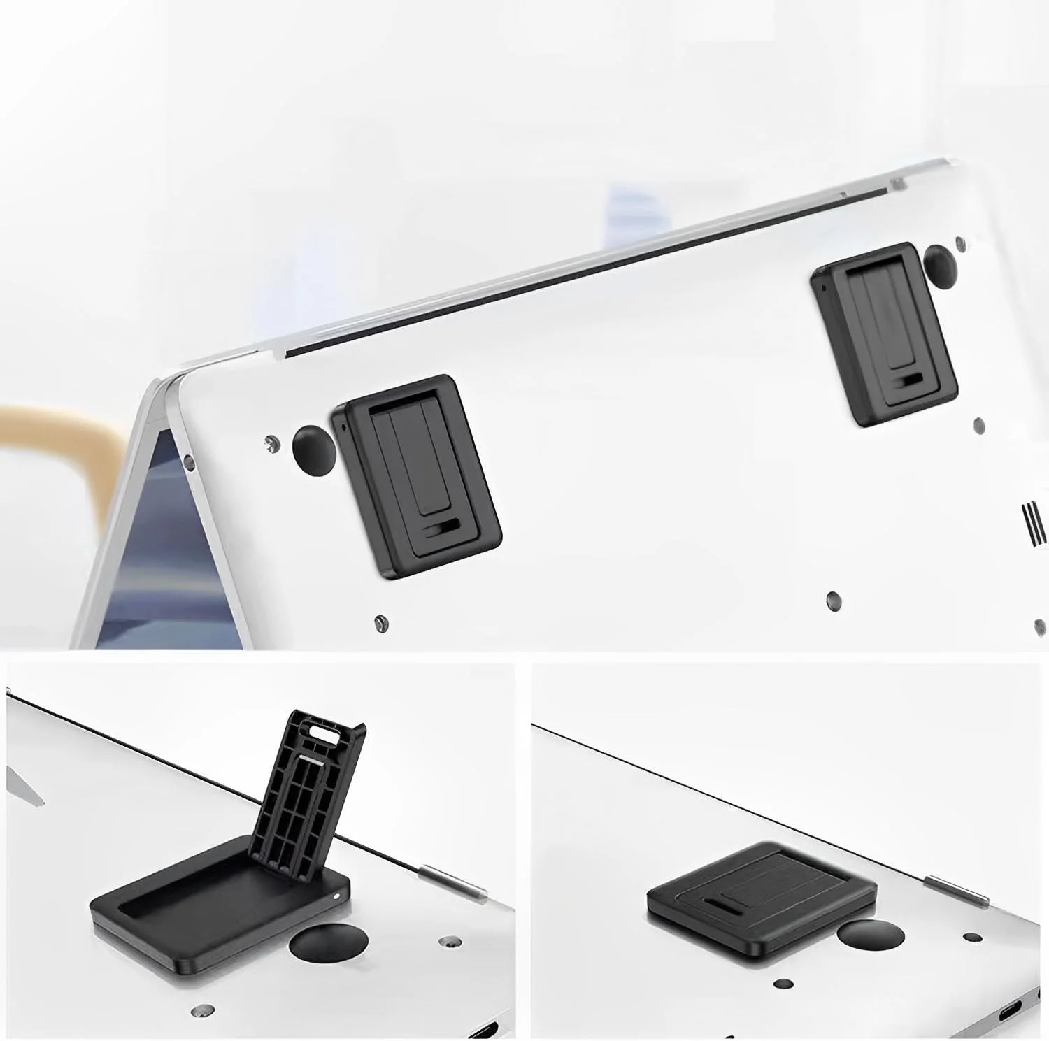 پایه های تاشو و قابل تنظیم کیبورد و لپ تاپ، پایه های نامرئی کامپیوتر با پایه های سیلیکونی ضد لغزش، براکت های پشتیبانی کیبورد قابل حمل و بادوام برای استفاده روی میز (4 عدد)