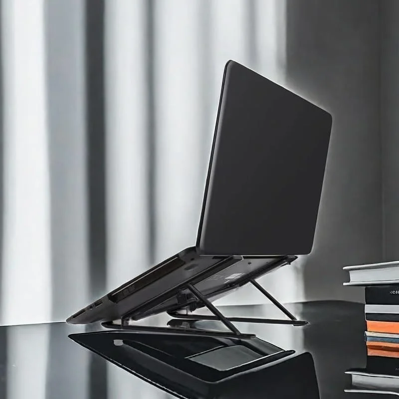 پایه لپ تاپ قابل تنظیم برای میز، تاشو، قابل حمل، بالابر لپ تاپ با تنظیم زاویه ده درجه، لوازم جانبی لپ تاپ ABS+سیلیکون برای لپ تاپ، تبلت و کتاب، مشکی