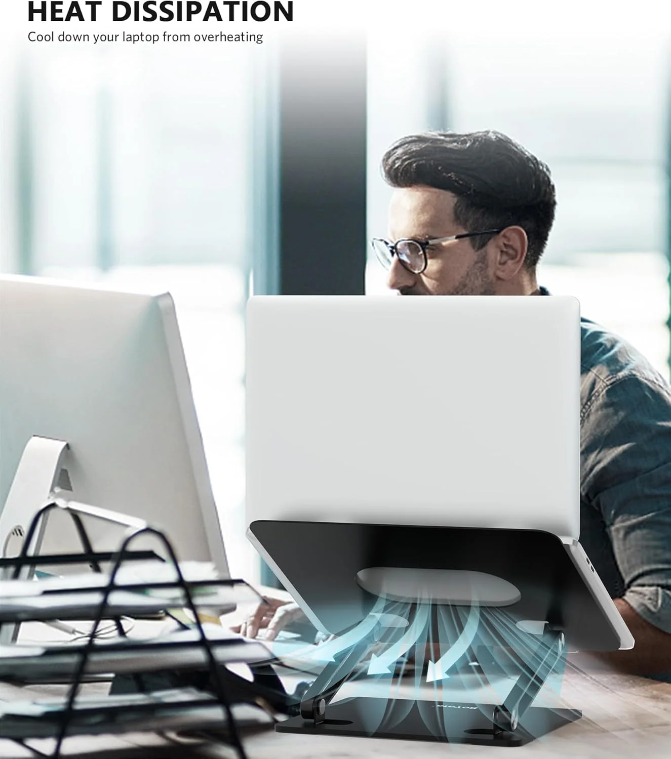 پایه لپ‌تاپ Boyata، نگهدارنده لپ‌تاپ ارگونومیک قابل تنظیم، پایه نوت‌بوک آلیاژ آلومینیوم سازگار با MacBook Pro/Air، Dell XPS، Lenovo، لپ‌تاپ‌های Samsung تا 17 اینچ - مشکی