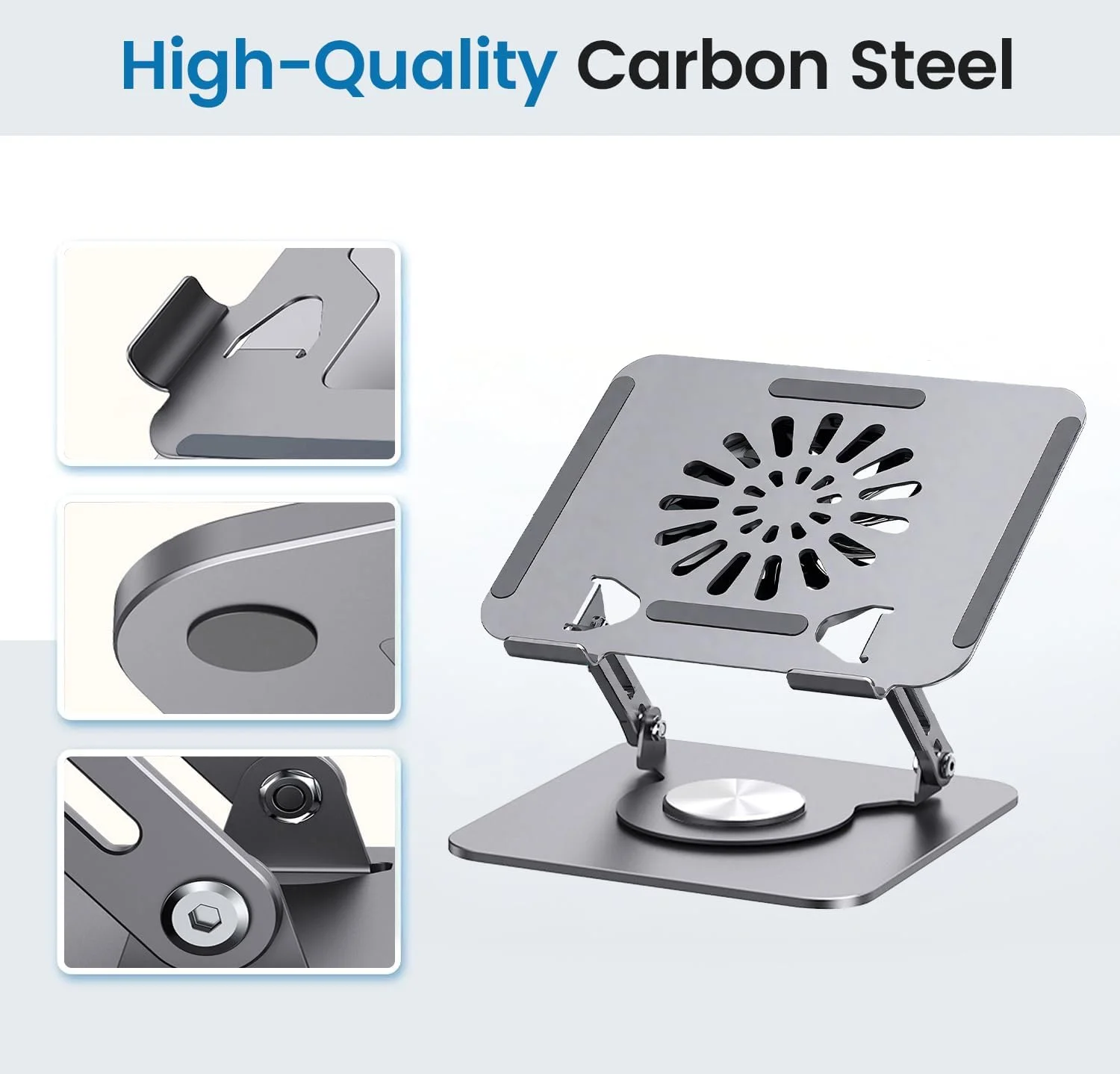 پایه لپ تاپ AccLoo با فن خنک کننده برای میز، چرخش 360 درجه، پایه بزرگتر و محکم تر قابل تنظیم، نگهدارنده فلزی تاشو مناسب برای MacBook Air، MacBook Pro، Lenovo، HP، ASUS و غیره