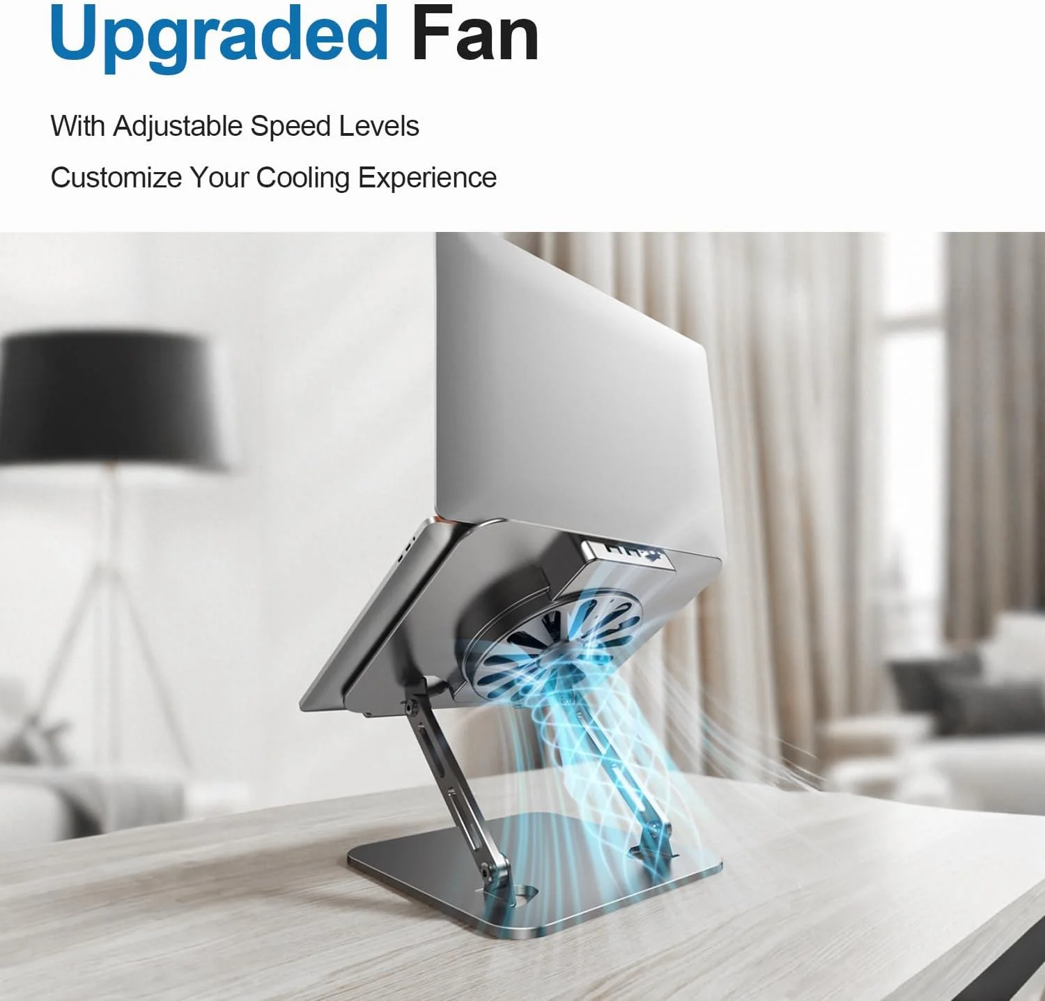 پایه لپ تاپ AccLoo با فن خنک کننده برای میز، چرخش 360 درجه، پایه بزرگتر و محکم تر قابل تنظیم، نگهدارنده فلزی تاشو مناسب برای MacBook Air، MacBook Pro، Lenovo، HP، ASUS و غیره
