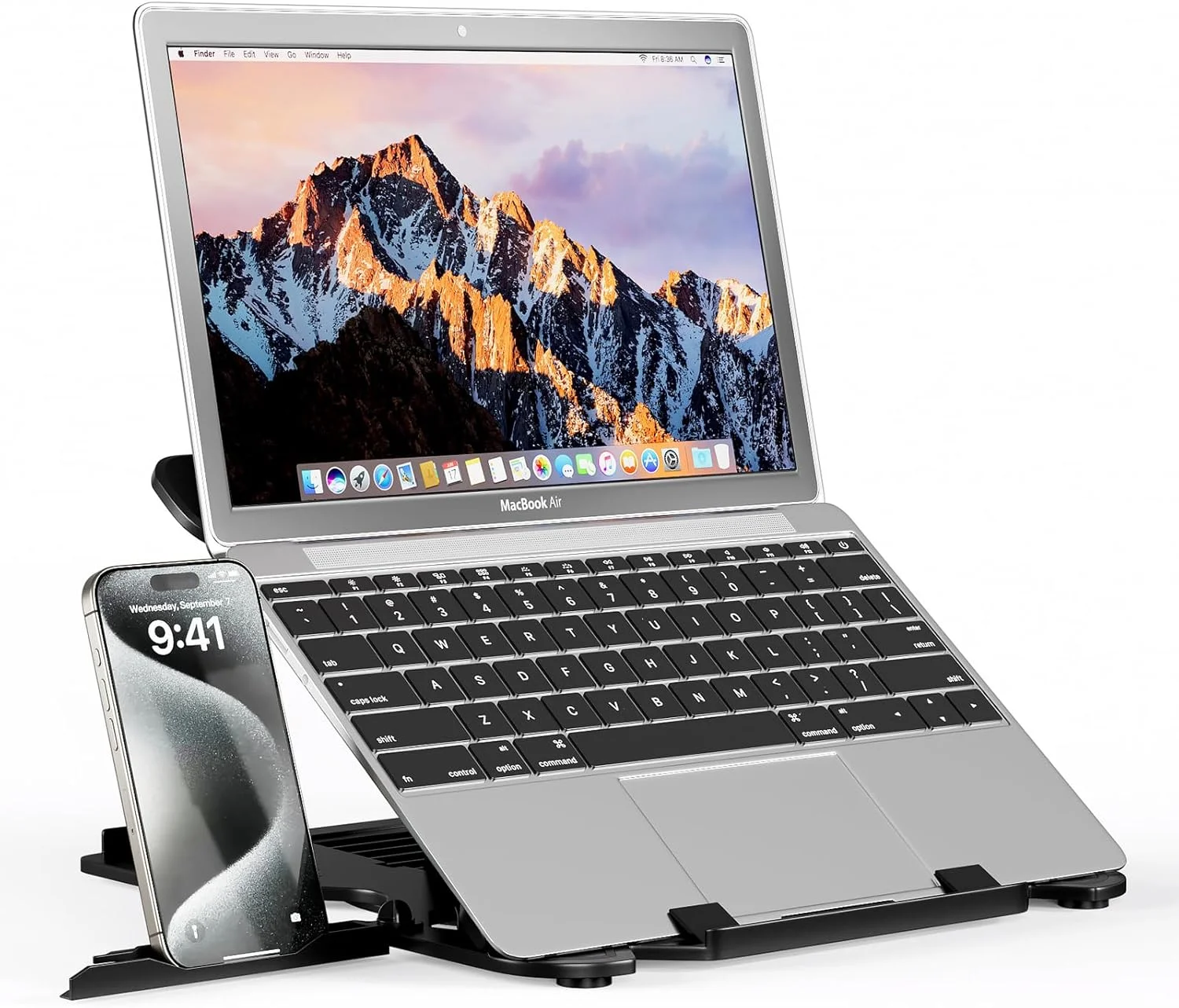 پایه لپ تاپ قابل تنظیم، پایه چند زاویه ای کامپیوتر با پایه تلفن، نگهدارنده لپ تاپ تاشو قابل حمل سازگار با لپ تاپ ها و تبلت های 10 تا 17 اینچی پایه لپ تاپ قابل تنظیم، پایه چند زاویه ای کامپیوتر با پایه تلفن، نگهدارنده لپ تاپ تاشو قابل حمل سازگار با لپ تاپ ها و تبلت های 10 تا 17 اینچی