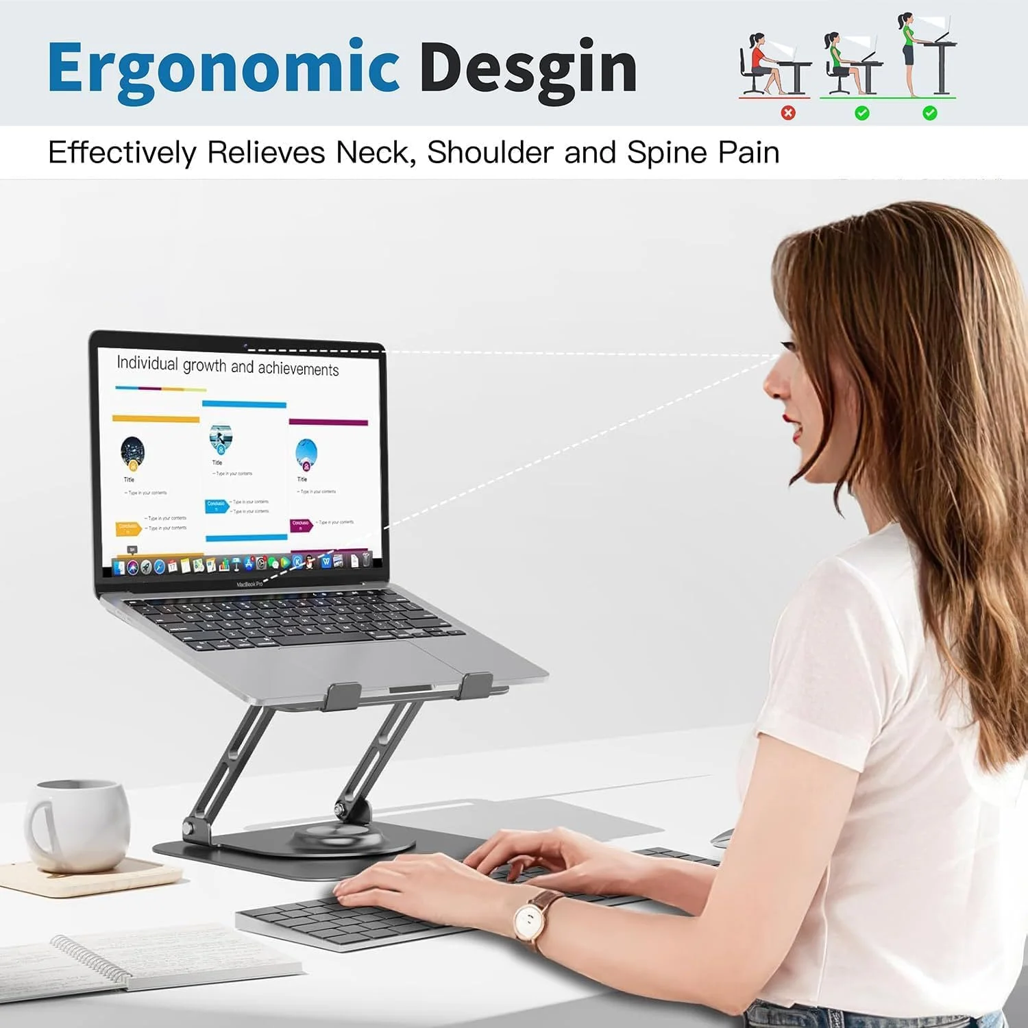 پایه لپ تاپ AccLoo با فن خنک کننده برای میز، چرخش 360 درجه، پایه بزرگتر و محکم تر قابل تنظیم، نگهدارنده فلزی تاشو مناسب برای MacBook Air، MacBook Pro، Lenovo، HP، ASUS و غیره