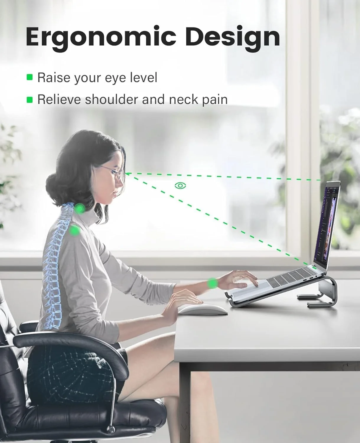 پایه لپ تاپ آلومینیومی ارگونومیک و پایدار مناسب میز، خنک کننده با تهویه، سازگار با لپ تاپ های 10 تا 16 اینچی MacBook Pro Air/DELL/HP/Lenovo و غیره
