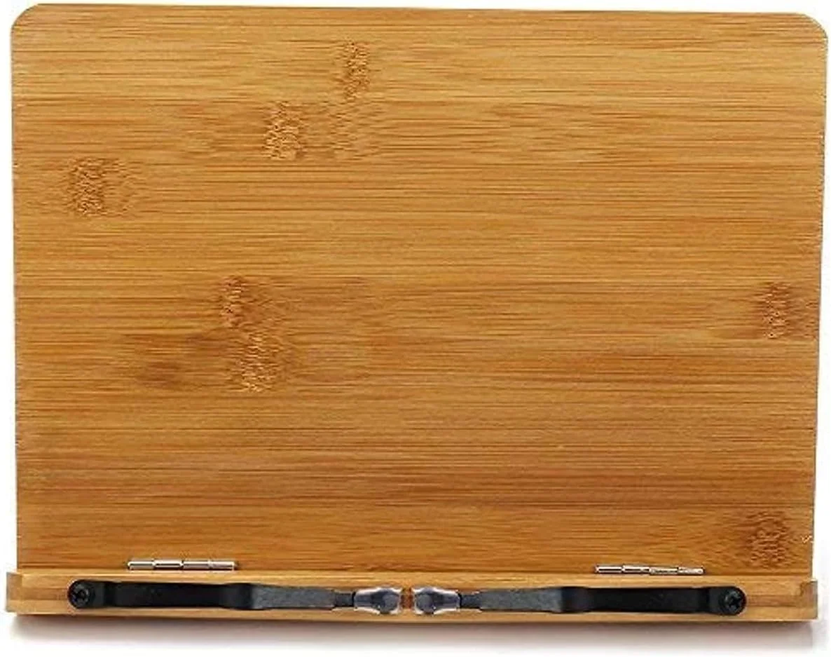 پایه نگهدارنده کتاب بامبو، سینی نگهدارنده کتاب قابل تنظیم و گیره های کاغذ - پایه کتاب سبک وزن و محکم قابل حمل برای میز مطالعه - کتاب های درسی (28 * 20 سانتی متر)