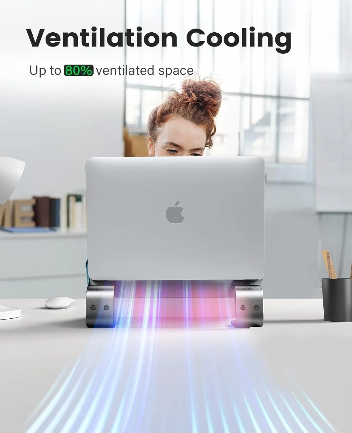 پایه لپ تاپ آلومینیومی ارگونومیک و پایدار مناسب میز، خنک کننده با تهویه، سازگار با لپ تاپ های 10 تا 16 اینچی MacBook Pro Air/DELL/HP/Lenovo و غیره
