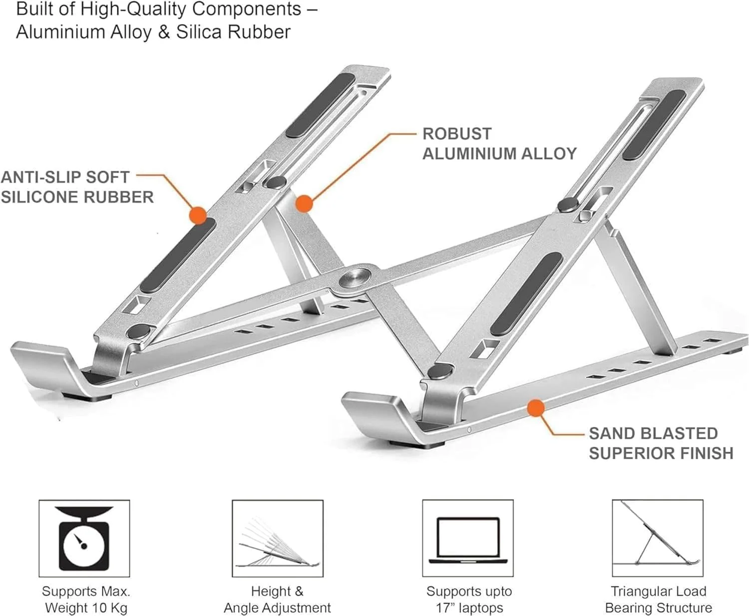 پایه لپ تاپ تاشو آلیاژ آلومینیوم قابل تنظیم 7 سطح برای میز، پایه لپ تاپ قابل تنظیم ABS+سیلیکون تاشو قابل حمل، پایه خنک کننده دارای تهویه برای مک بوک پرو ایر، لپ تاپ، تبلت پایه لپ تاپ تاشو آلیاژ آلومینیوم قابل تنظیم 7 سطح برای میز، پایه لپ تاپ قابل تنظیم ABS+سیلیکون تاشو قابل حمل، پایه خنک کننده دارای تهویه برای مک بوک پرو ایر، لپ تاپ، تبلت