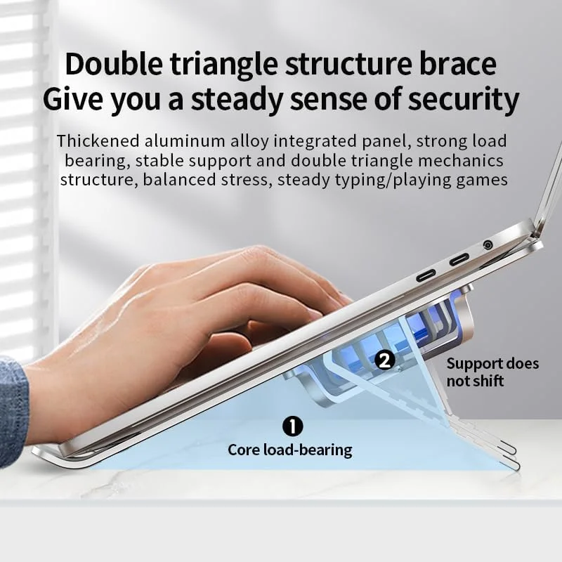 پایه لپتاپ قابل تنظیم با فن خنککننده USB، پایه کامپیوتر با دریچه حرارتی، تاشو و آلومینیومی بادوام (خاکستری) پایه لپتاپ قابل تنظیم با فن خنککننده USB، پایه کامپیوتر با دریچه حرارتی، تاشو و آلومینیومی بادوام (خاکستری)