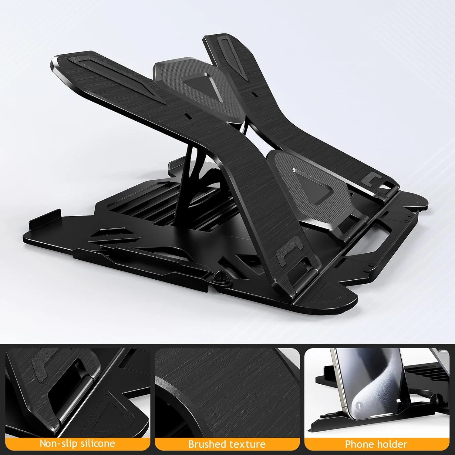 پایه لپ تاپ قابل تنظیم، پایه چند زاویه ای کامپیوتر با پایه تلفن، نگهدارنده لپ تاپ تاشو قابل حمل سازگار با لپ تاپ ها و تبلت های 10 تا 17 اینچی