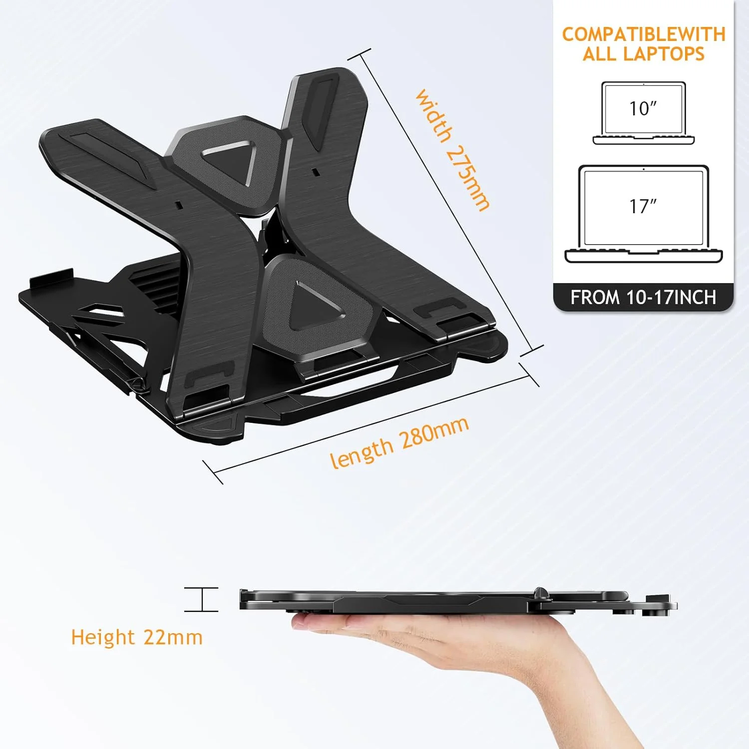 پایه لپ تاپ قابل تنظیم، پایه چند زاویه ای کامپیوتر با پایه تلفن، نگهدارنده لپ تاپ تاشو قابل حمل سازگار با لپ تاپ ها و تبلت های 10 تا 17 اینچی