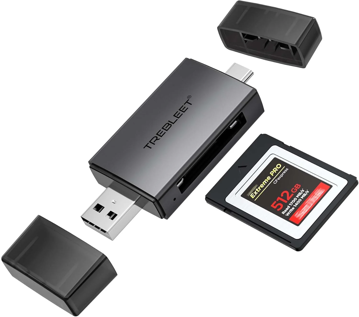 کارت خوان CFexpress Type B، USB 3.2 10Gbps سرعت تا 900 مگابایت بر ثانیه، پورت 2 در 1 USB C و USB A برای آداپتور کارت خوان دوربین CFE Type B، OTG برای آیفون 15 پرو/آیپد پرو/PC/لپ تاپ/تلفن هوشمند/تبلت