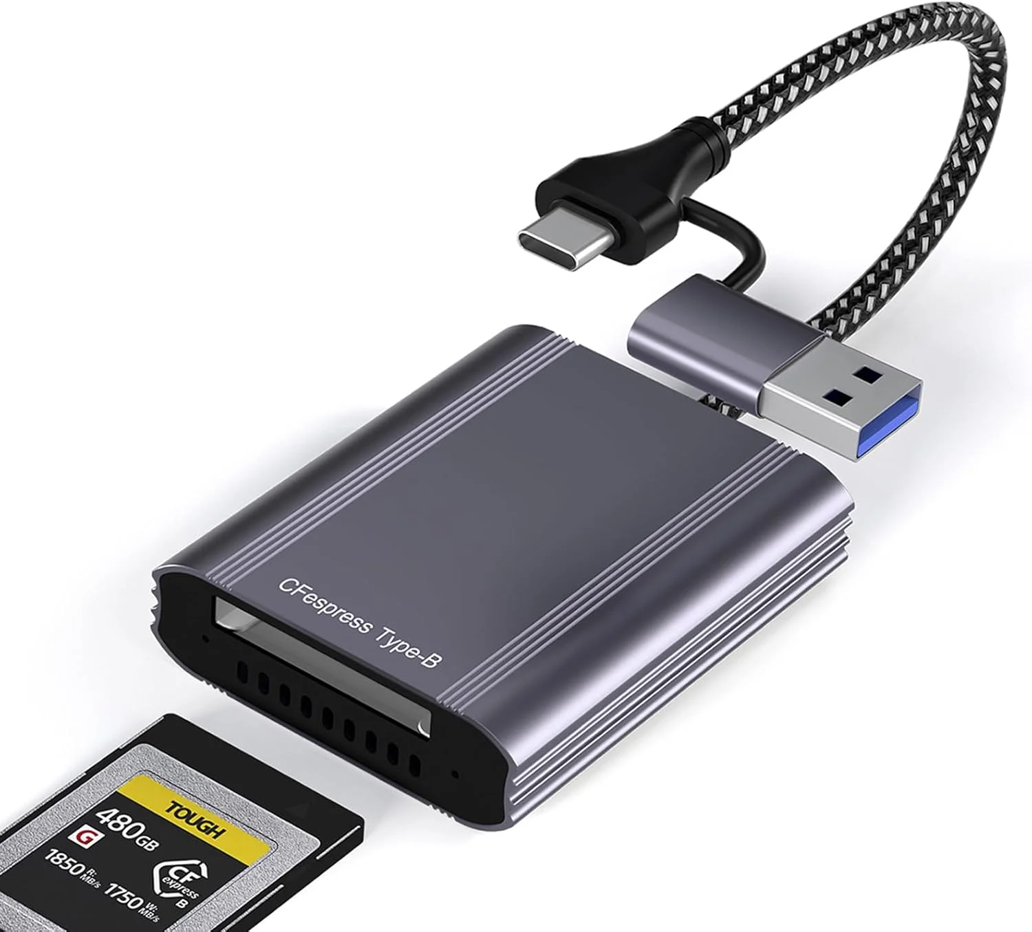 کارت خوان CFexpress Type B - آداپتور USB 3.2 (Gen 2) 10Gpbs CF Express Type B با رابط USB C و USB A، کارت خوان Cf Express Type B برای Mac/Windows/Linux/Android (نه برای کارت XQD و Type-A)