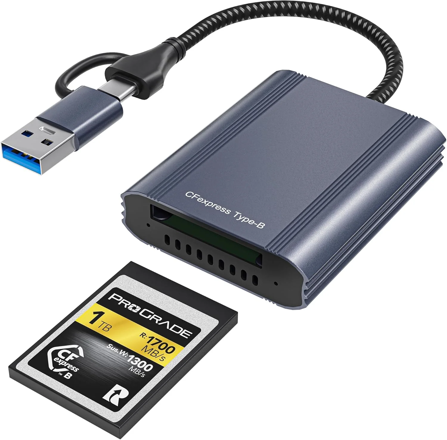 کارت خوان CFexpress Type B با USB 3.2 (Gen 2) 10Gbps، آداپتور CFexpress Type B دو در یک USB-C و USB-A، سازگار با ویندوز/مک/لینوکس/اندروید/کروم (نه برای کارت XQD)