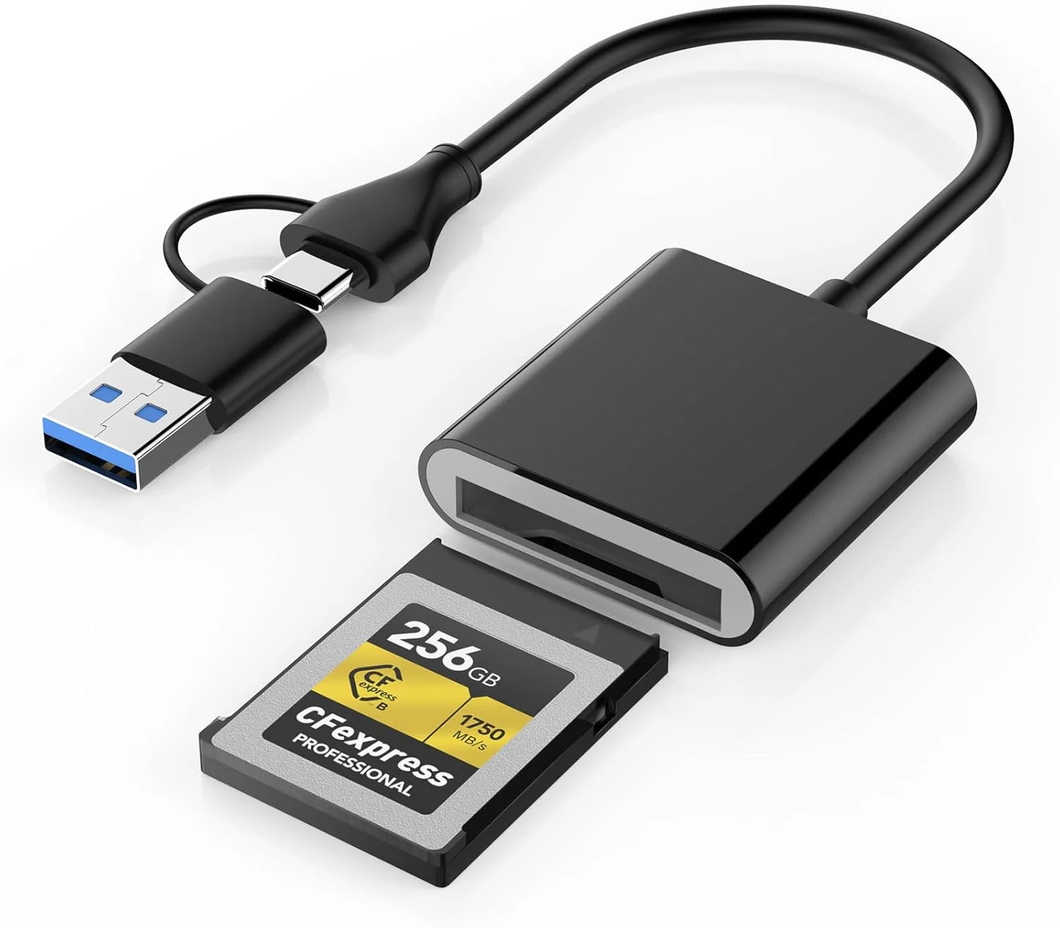 کارت خوان CFexpress Type B با USB 3.2 (Gen 2) 10Gbps، آداپتور CFexpress Type B دو در یک USB-C و USB-A، سازگار با ویندوز/مک/لینوکس/اندروید، برای آیفون 16/15، لپ‌تاپ‌ها، تبلت‌ها، تلفن‌های هوشمند جدید