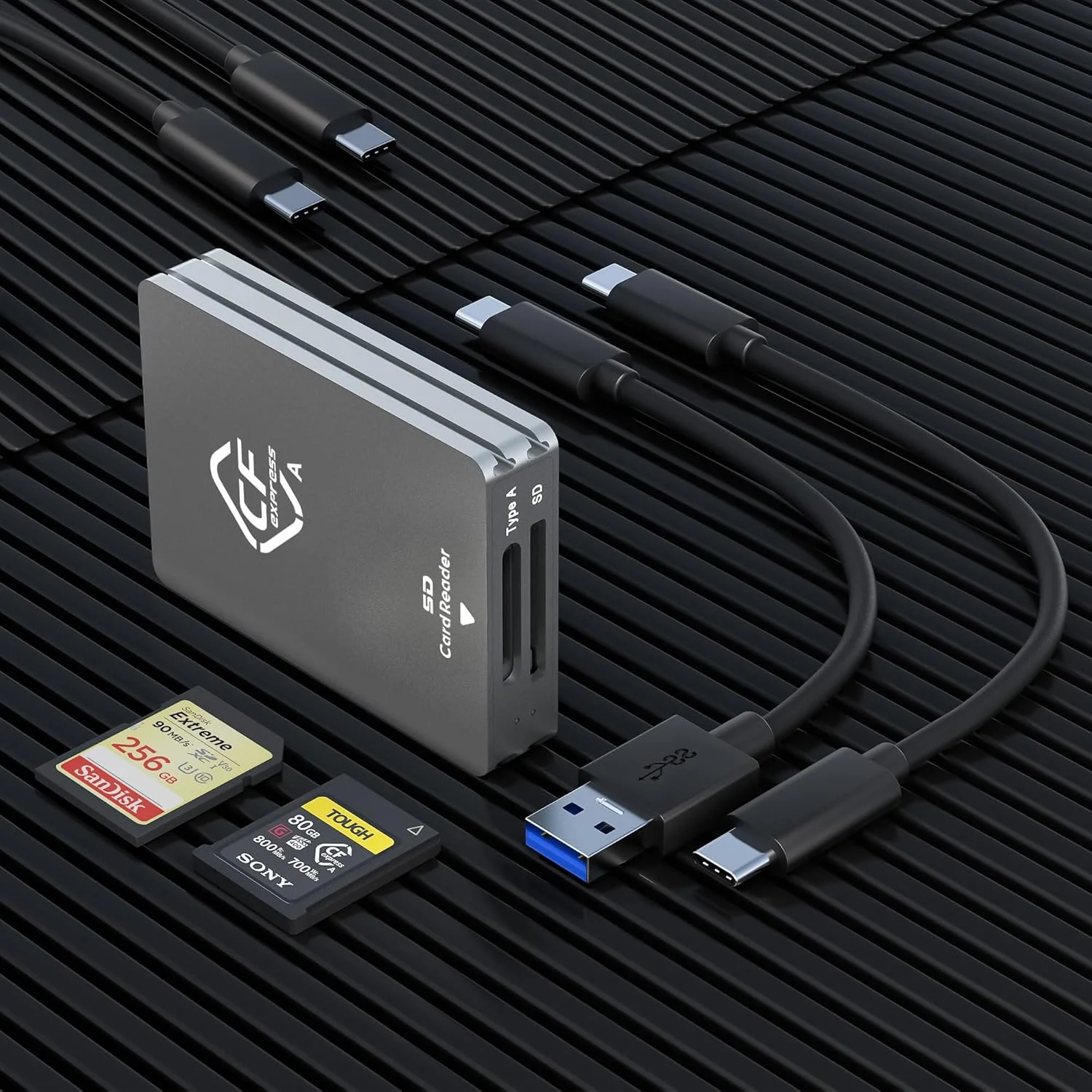 کارت خوان CFexpress Type A و SD، دو اسلاته USB3.2 Gen2 10Gpbs Type A آداپتور کارت خوان CFexpress USB C به USB C/USB A برای کارت حافظه CFexpress Type A/SD، پشتیبانی از Windows/Mac/Linux/Android