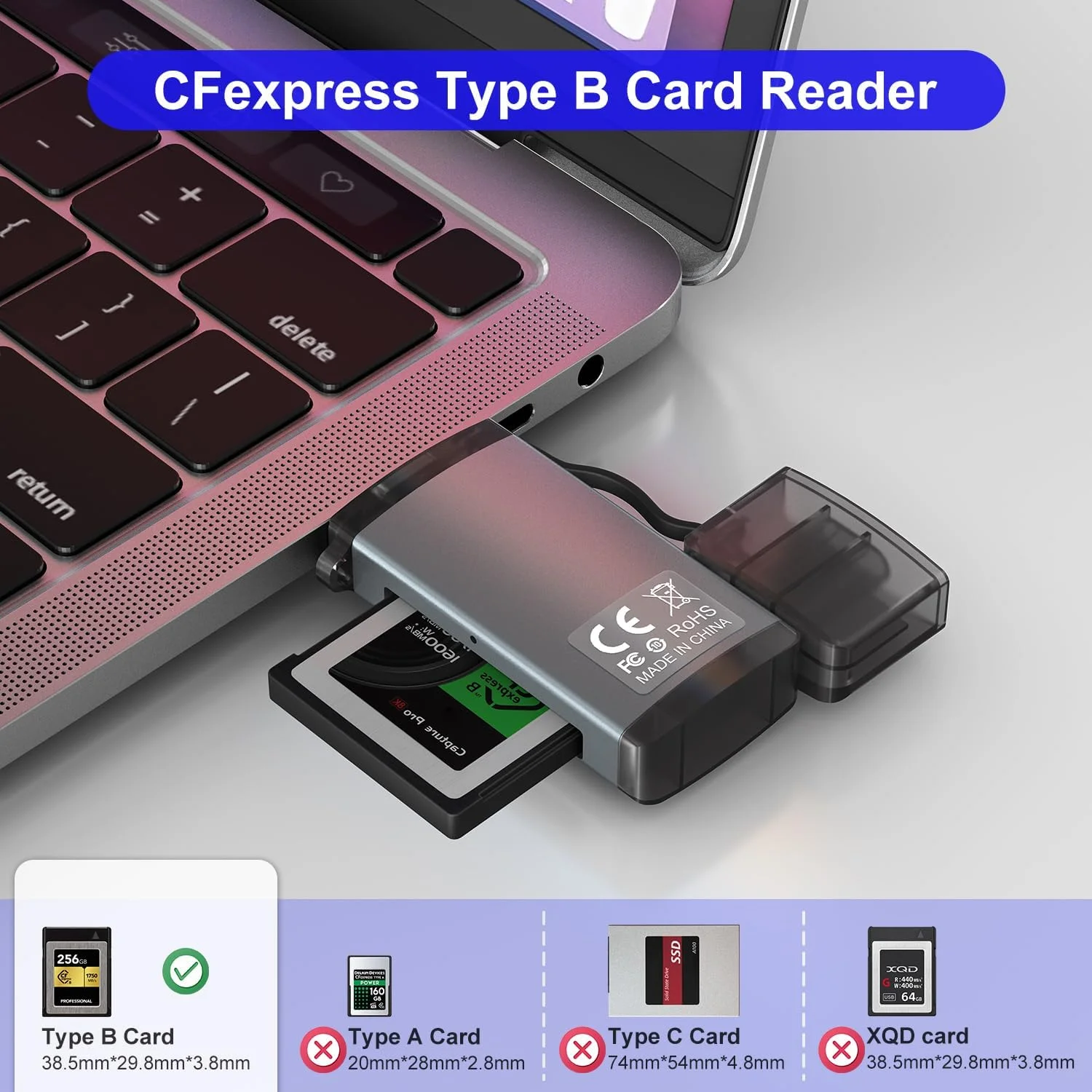 کارت خوان CFexpress Type B - آداپتور انتقال دوربین دیجیتال کارت CF Express USB C 10Gbps به تلفن برای سیستم عامل ویندوز/مک، کارت خوان قابل حمل Cfexpress Type B (نه برای کارت XQD و Type-A) کارت خوان CFexpress Type B - آداپتور انتقال دوربین دیجیتال کارت CF Express USB C 10Gbps به تلفن برای سیستم عامل ویندوز/مک، کارت خوان قابل حمل Cfexpress Type B (نه برای کارت XQD و Type-A)