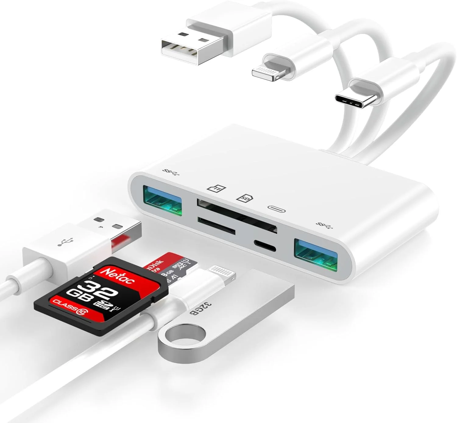 کارت خوان SD دارای گواهینامه [Apple MFi] برای آیفون، آداپتور USB OTG کارت خوان حافظه و کارت خوان SD برای آیفون/آیپد، دستگاه های USB C و USB A با اسلات های Micro SD و کارت، پشتیبانی از Micro SD/SDHC/SDXC