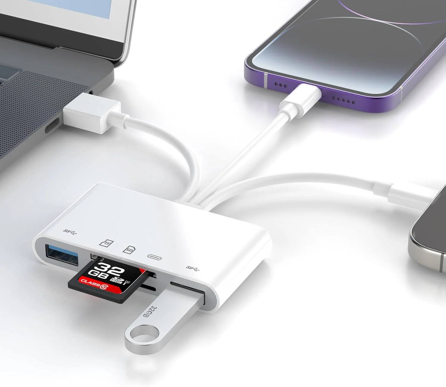 کارت خوان SD دارای گواهینامه [Apple MFi] برای آیفون، آداپتور USB OTG کارت خوان حافظه و کارت خوان SD برای آیفون/آیپد، دستگاه های USB C و USB A با اسلات های Micro SD و کارت، پشتیبانی از Micro SD/SDHC/SDXC