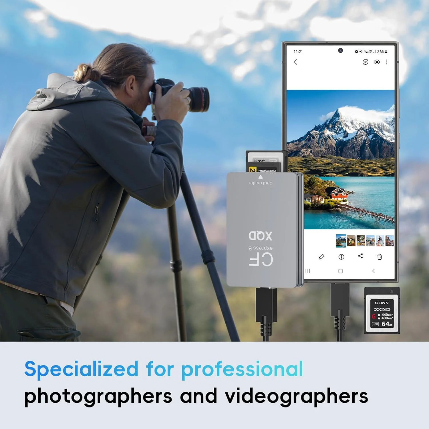 کارت خوان 3 در 1 CFexpress/XQD/SD با سرعت 10 گیگابیت بر ثانیه، آداپتور کارت خوان CFexpress Type B، کارت خوان حافظه XQD/SD، پشتیبانی از USB 3.2 Gen 2 برای پورت Thunderbolt 3/4، مناسب برای فیلمسازان حرفه ای و تولیدکنندگان محتوا کارت خوان 3 در 1 CFexpress/XQD/SD با سرعت 10 گیگابیت بر ثانیه، آداپتور کارت خوان CFexpress Type B، کارت خوان حافظه XQD/SD، پشتیبانی از USB 3.2 Gen 2 برای پورت Thunderbolt 3/4، مناسب برای فیلمسازان حرفه ای و تولیدکنندگان محتوا