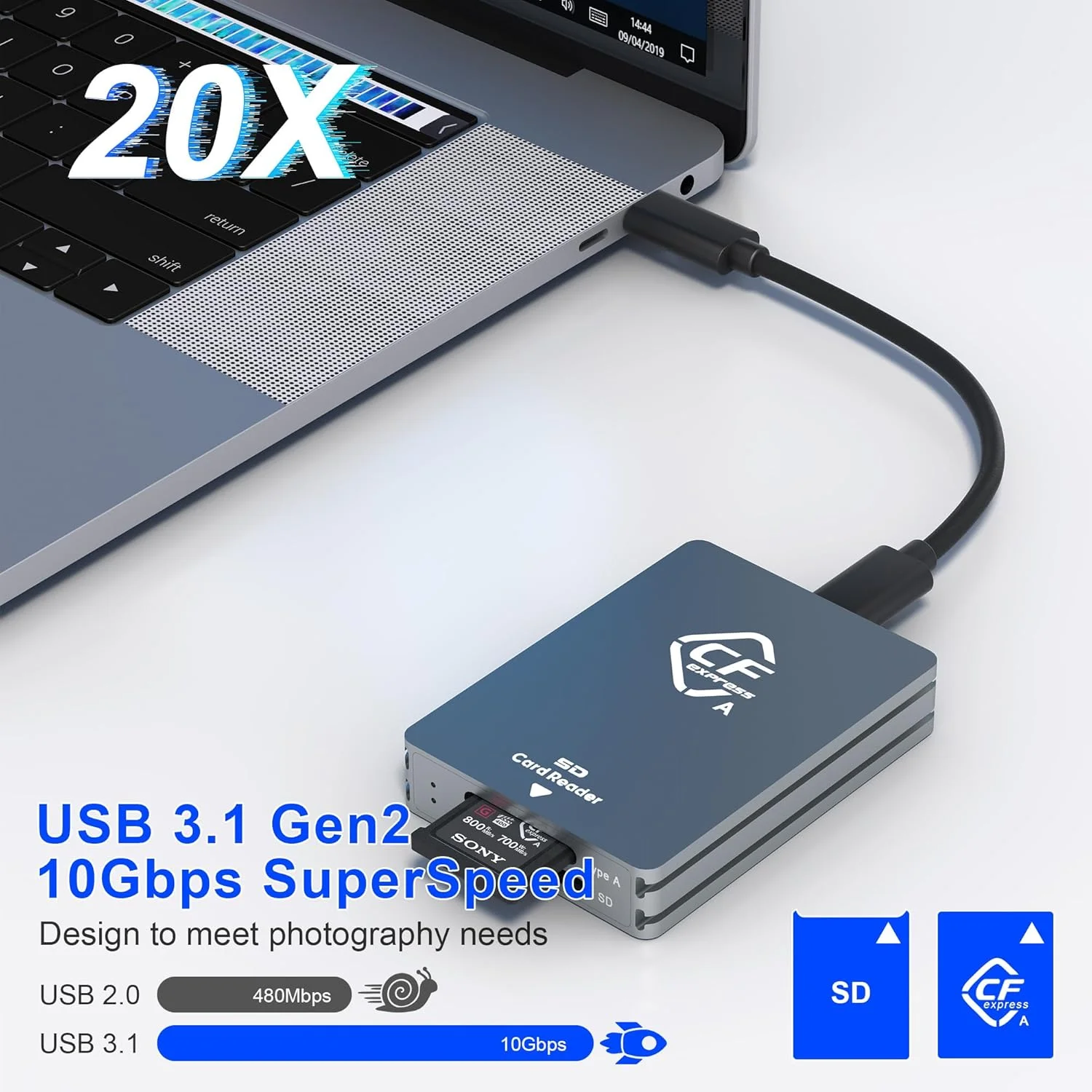 کارت خوان CFexpress Type A و SD، دو اسلاته USB3.2 Gen2 10Gpbs Type A آداپتور کارت خوان CFexpress USB C به USB C/USB A برای کارت حافظه CFexpress Type A/SD، پشتیبانی از Windows/Mac/Linux/Android کارت خوان CFexpress Type A و SD، دو اسلاته USB3.2 Gen2 10Gpbs Type A آداپتور کارت خوان CFexpress USB C به USB C/USB A برای کارت حافظه CFexpress Type A/SD، پشتیبانی از Windows/Mac/Linux/Android