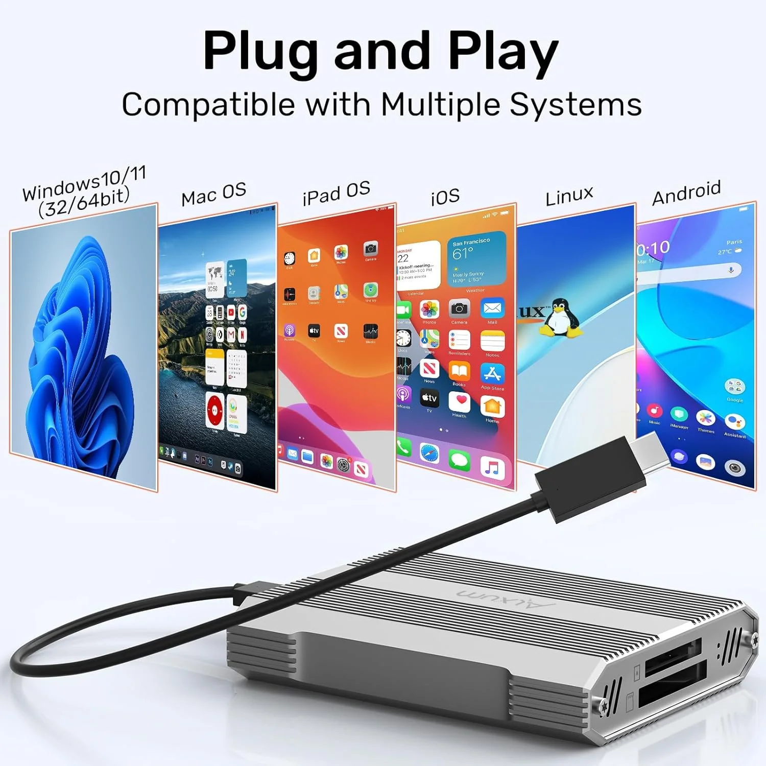 کارت خوان حافظه دوگانه CFexpress Type A و SD4.0، آداپتور CF Express USB 3.2 Gen 2 Type A با سرعت 10 گیگابیت بر ثانیه، کارت خوان حافظه 2 در 1 قابل حمل با USB C، سازگار با ویندوز/مک/لینوکس/اندروید