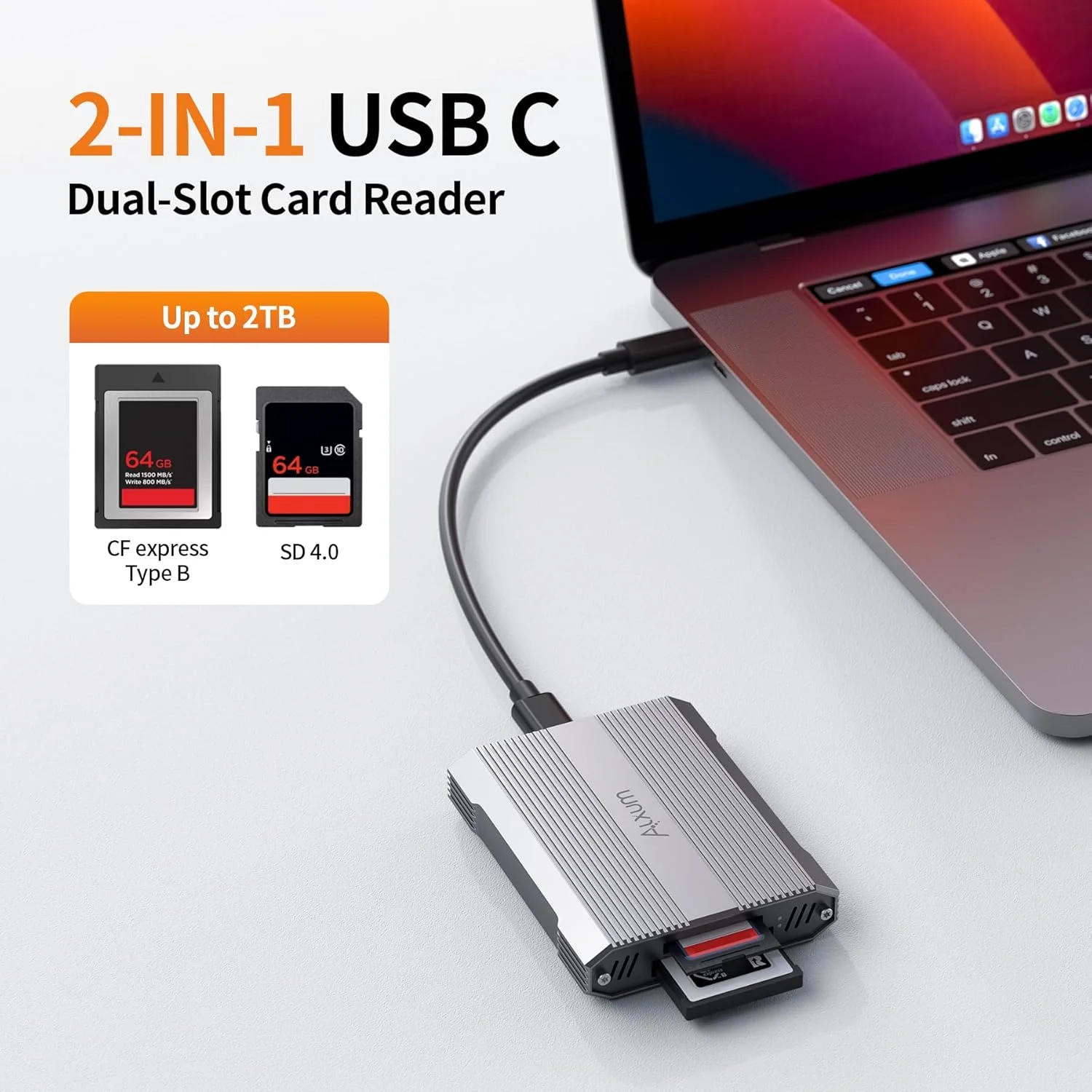کارت خوان دوگانه CFexpress Type B و SD4.0 UHS-II، آداپتور CFexpress تکیه گاه دوگانه USB C با سرعت 10 گیگابیت بر ثانیه با USB 3.2 Gen 2، کارت خوان حافظه 2 در 1 قابل حمل، سازگار با ویندوز/مک/لینوکس/اندروید