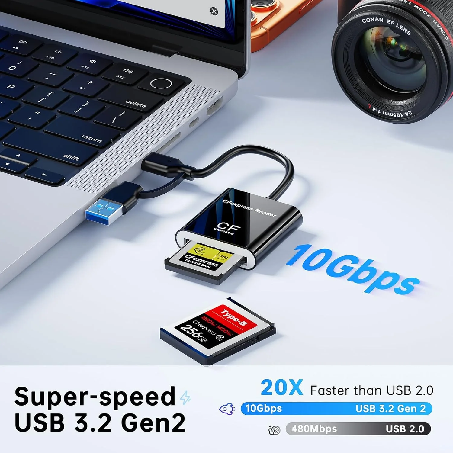 کارت خوان CFExpress Type B با USB 3.2 (Gen 2) 10Gbps، آداپتور 2 در 1 USB-C و USB-A Type B CFexpress، کارت خوان CF Express Type B سازگار با Windows/Mac/Linux/Android (غیر قابل استفاده برای کارت XQD) کارت خوان CFExpress Type B با USB 3.2 (Gen 2) 10Gbps، آداپتور 2 در 1 USB-C و USB-A Type B CFexpress، کارت خوان CF Express Type B سازگار با Windows/Mac/Linux/Android (غیر قابل استفاده برای کارت XQD)